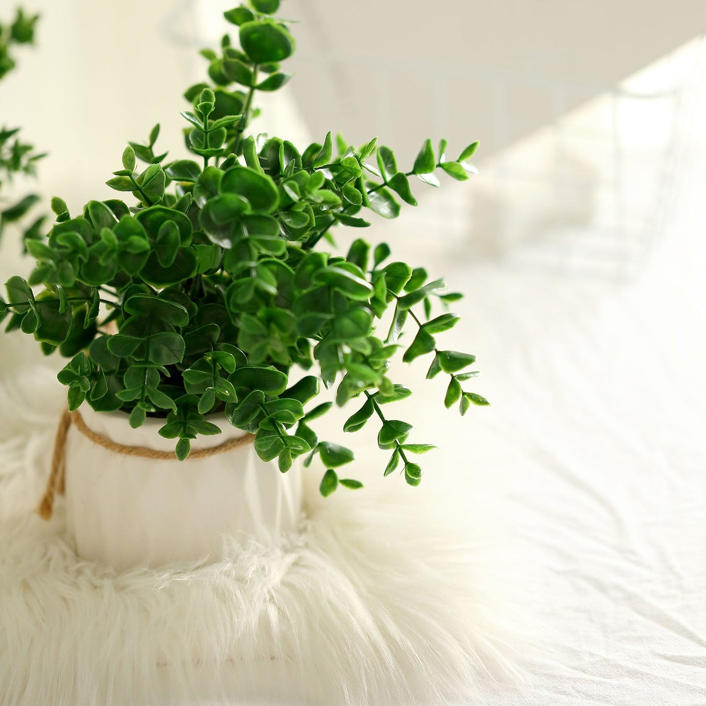 3 Stems Artificial Eucalyptus Bush, Faux Greenery Bouquet Plants 13"