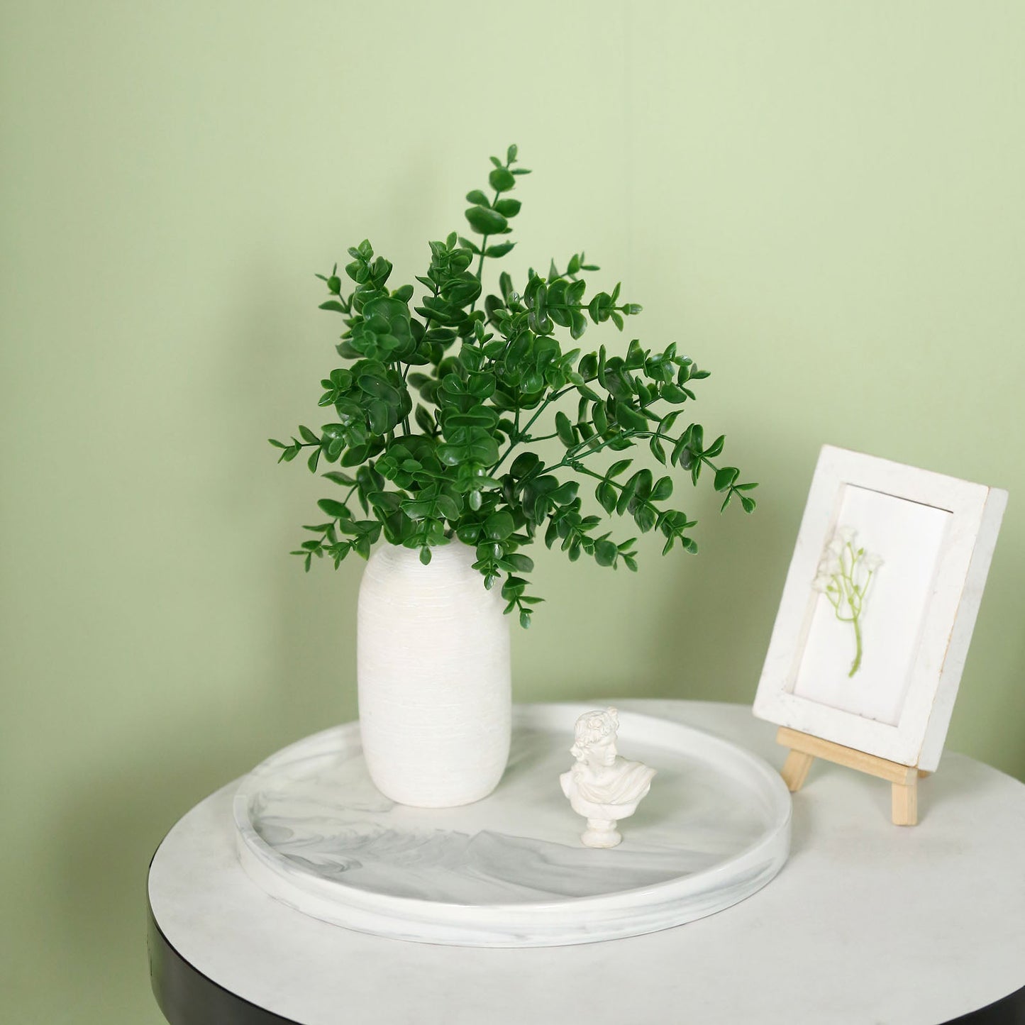 3 Stems Artificial Eucalyptus Bush, Faux Greenery Bouquet Plants 13"