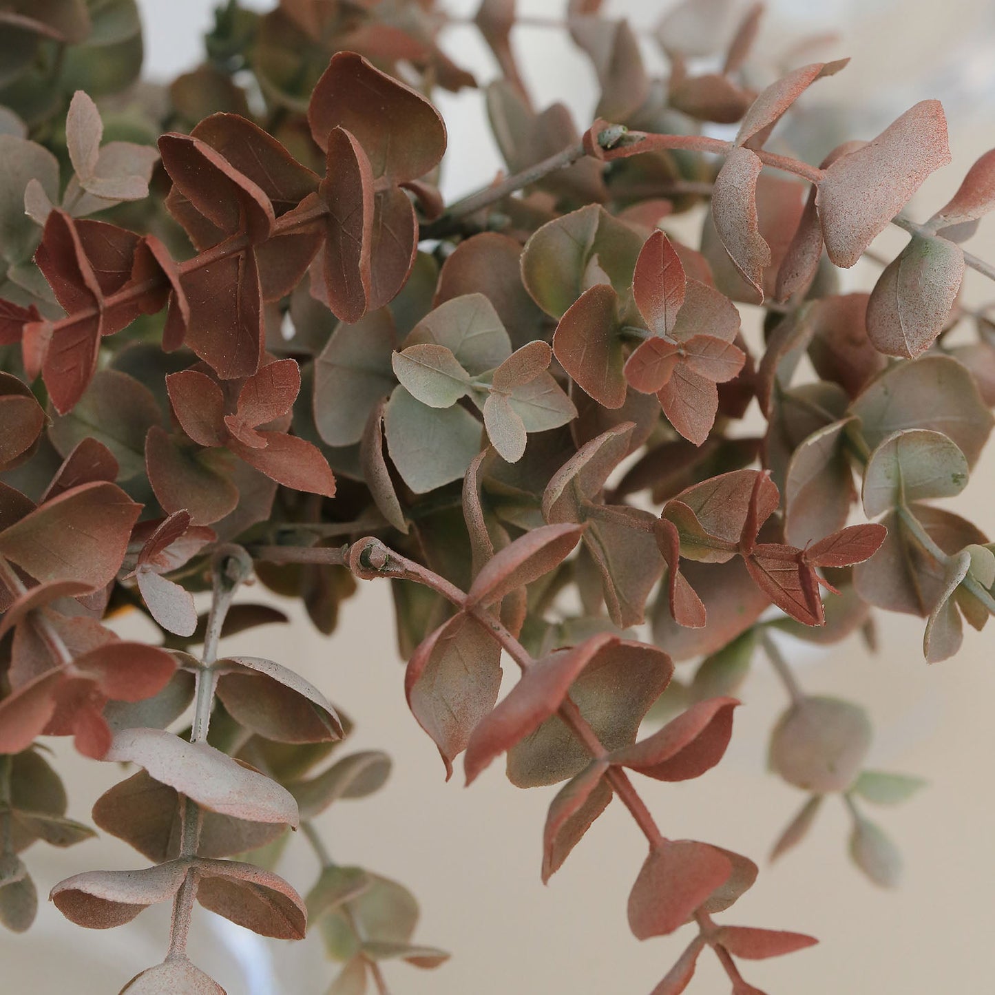 3 Pack Frosted Green / Red Artificial Farmhouse Eucalyptus Plants, Plastic Greenery Stems 13"