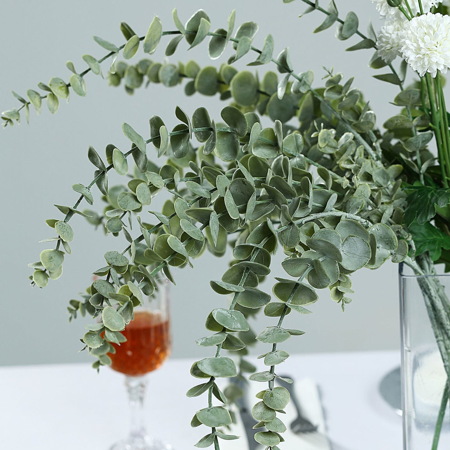 3 Bushes Frosted Green Artificial Eucalyptus Branches Faux Plant 30"