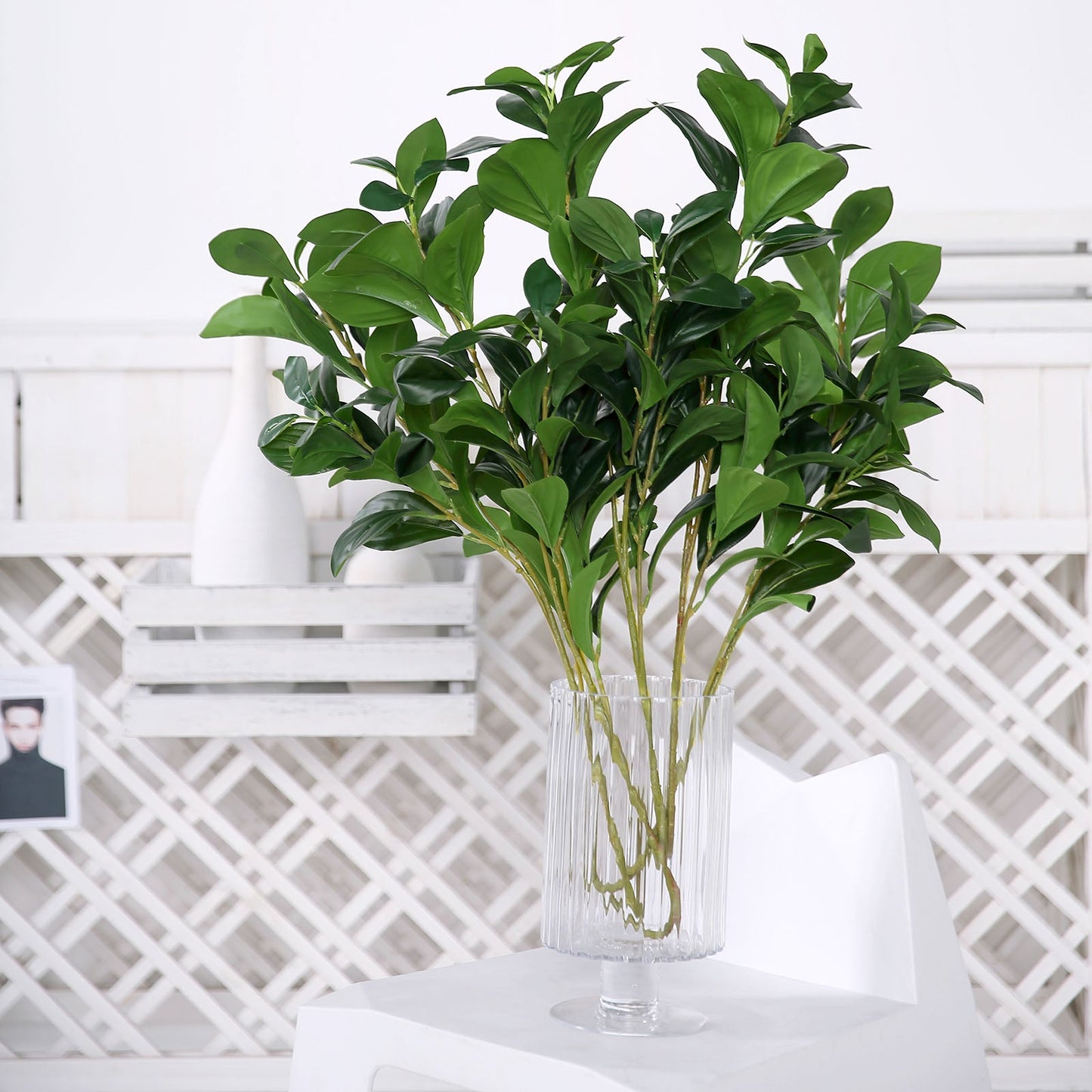 2 Stems Green Artificial Lemon Leaf Branches Faux Greenery Plant 26"