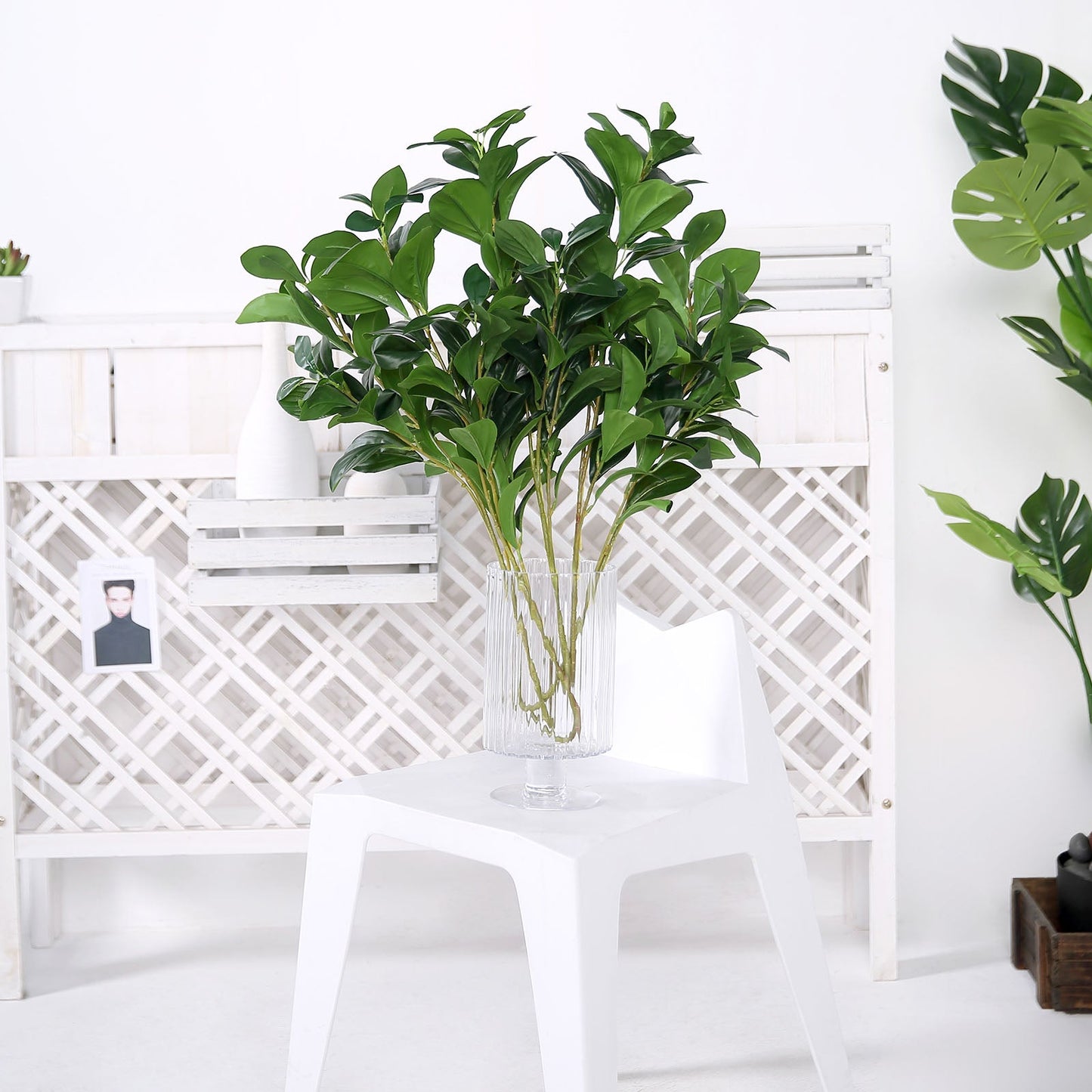 2 Stems Green Artificial Lemon Leaf Branches Faux Greenery Plant 26"