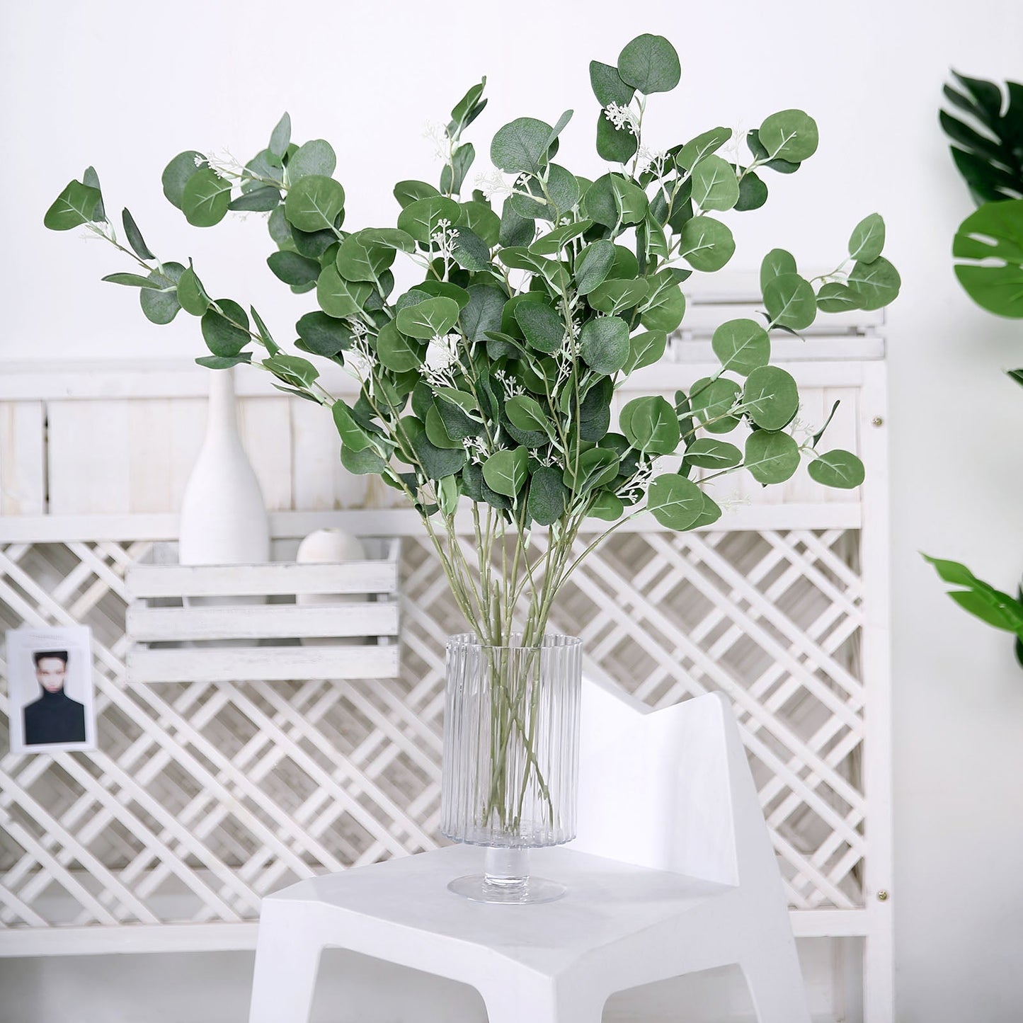 2 Bushes Green Artificial Eucalyptus Branches, Faux Plants 40" Tall