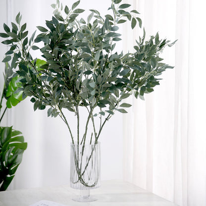 2 Bushes Frosted Green Artificial Silk Plant Stem Vase Fillers, Faux Beech Leaf Branches 42" Tall