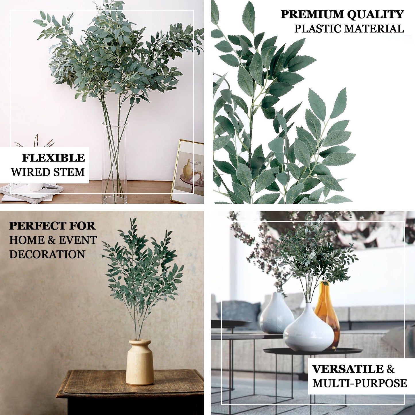 2 Bushes White Artificial Silk Plant Stem Vase Fillers, Faux Beech Leaf Branches 42" Tall
