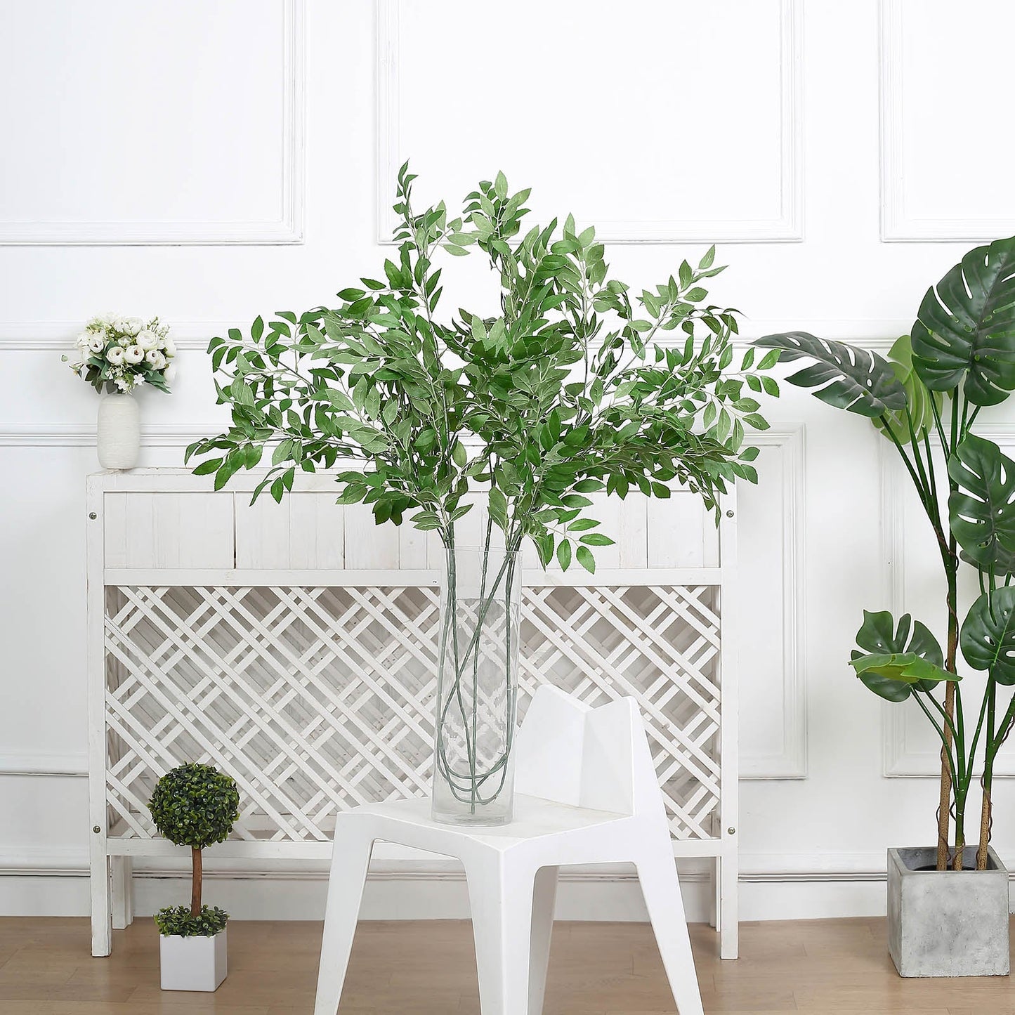 2 Bushes Light Green Artificial Silk Plant Stem Vase Fillers, Faux Beech Leaf Branches 42" Tall