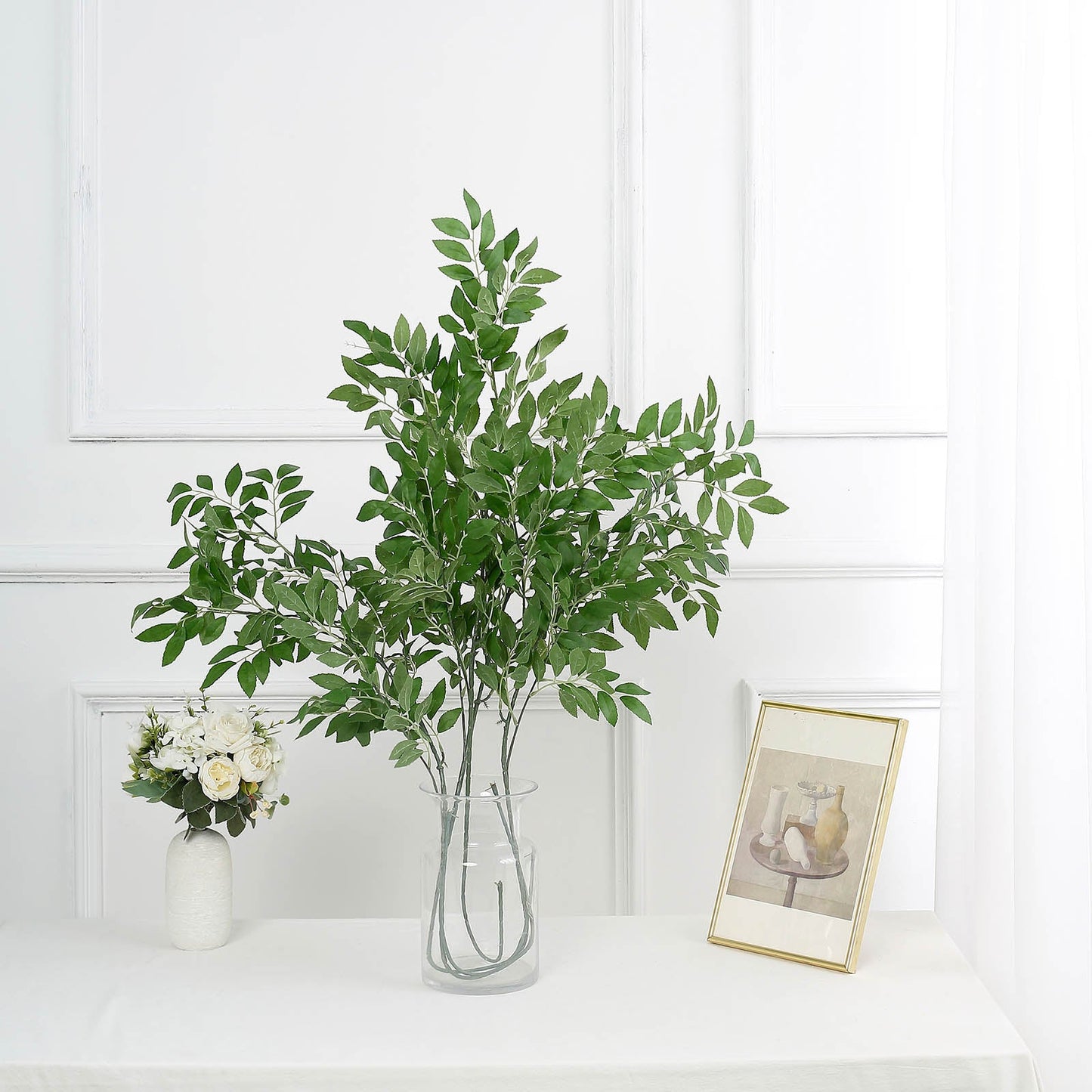 2 Bushes Light Green Artificial Silk Plant Stem Vase Fillers, Faux Beech Leaf Branches 42" Tall