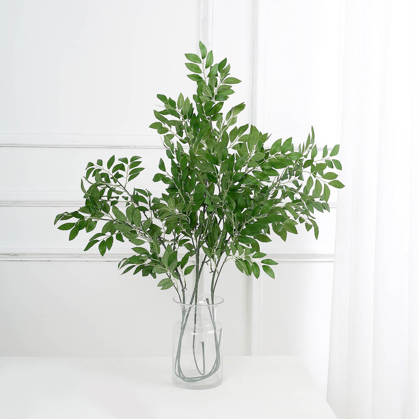 2 Bushes Light Green Artificial Silk Plant Stem Vase Fillers, Faux Beech Leaf Branches 42" Tall