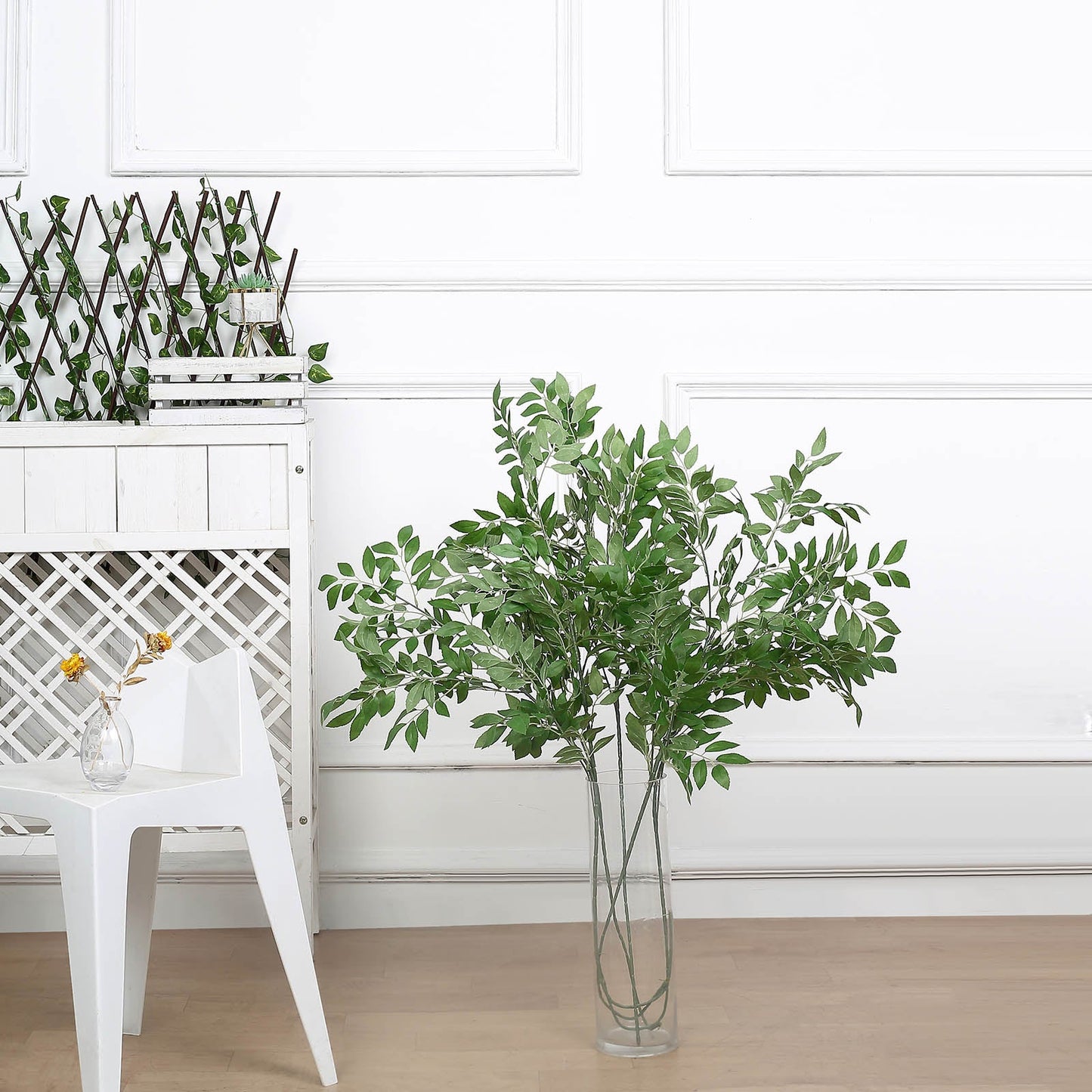 2 Bushes Light Green Artificial Silk Plant Stem Vase Fillers, Faux Beech Leaf Branches 42" Tall
