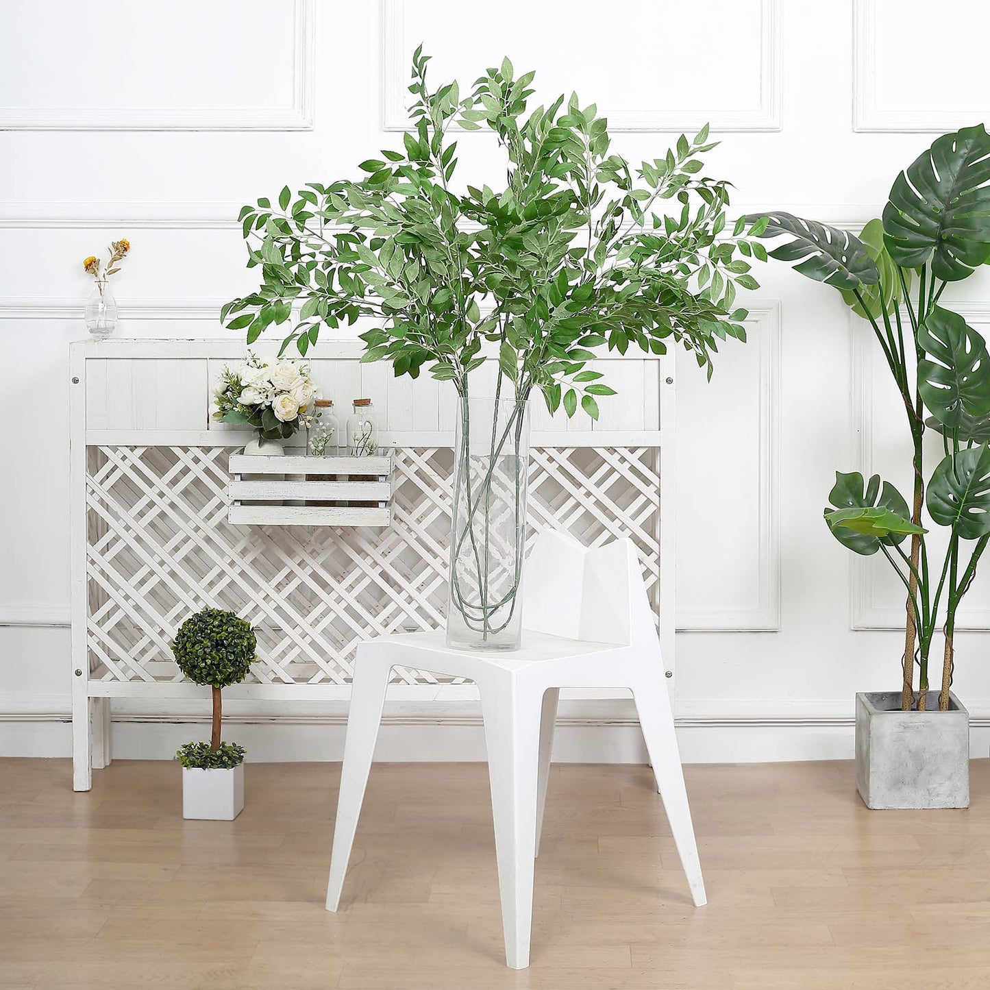 2 Bushes Light Green Artificial Silk Plant Stem Vase Fillers, Faux Beech Leaf Branches 42" Tall