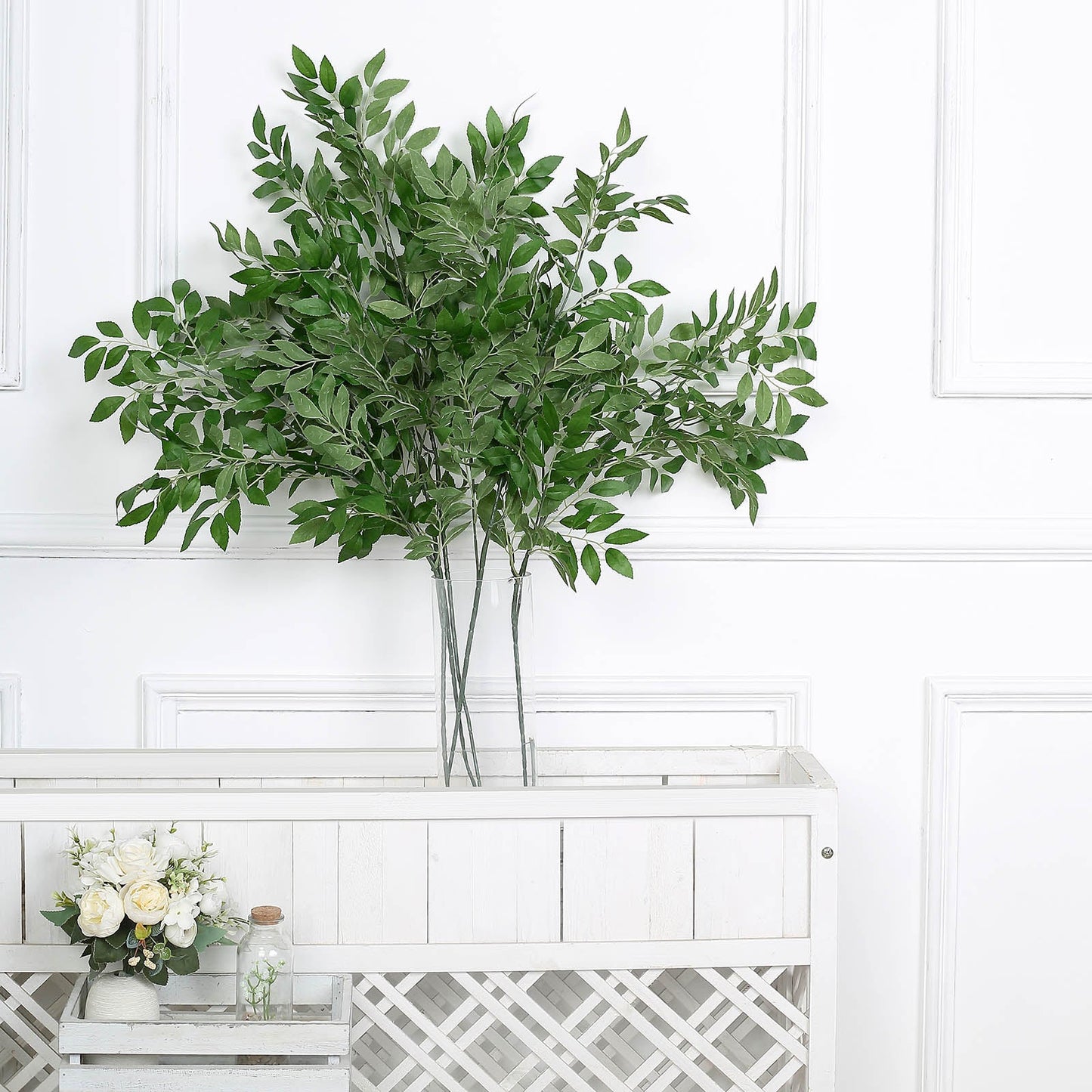 2 Bushes Light Green Artificial Silk Plant Stem Vase Fillers, Faux Beech Leaf Branches 42" Tall