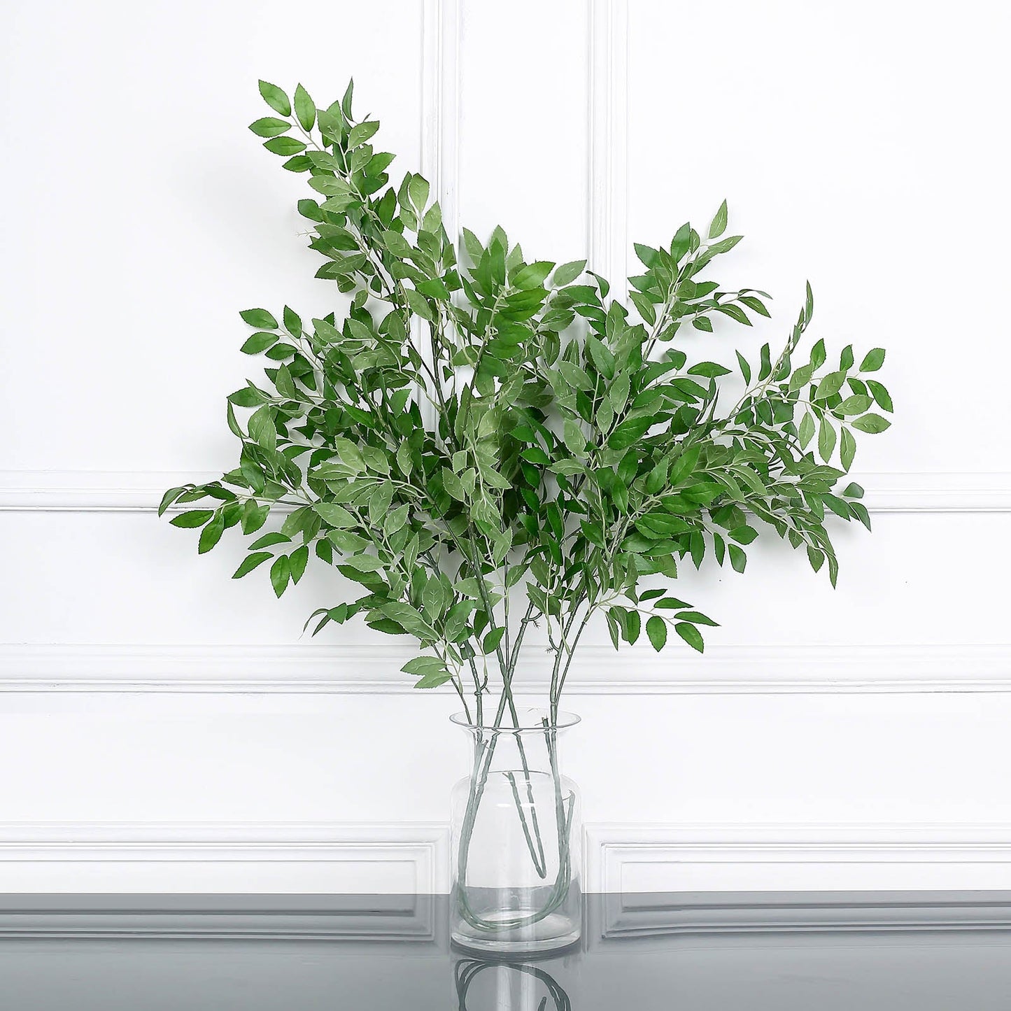 2 Bushes Light Green Artificial Silk Plant Stem Vase Fillers, Faux Beech Leaf Branches 42" Tall
