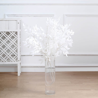 2 Bushes White Artificial Silk Plant Stem Vase Fillers, Faux Beech Leaf Branches 42" Tall