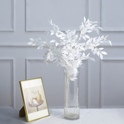 2 Bushes White Artificial Silk Plant Stem Vase Fillers, Faux Beech Leaf Branches 42" Tall