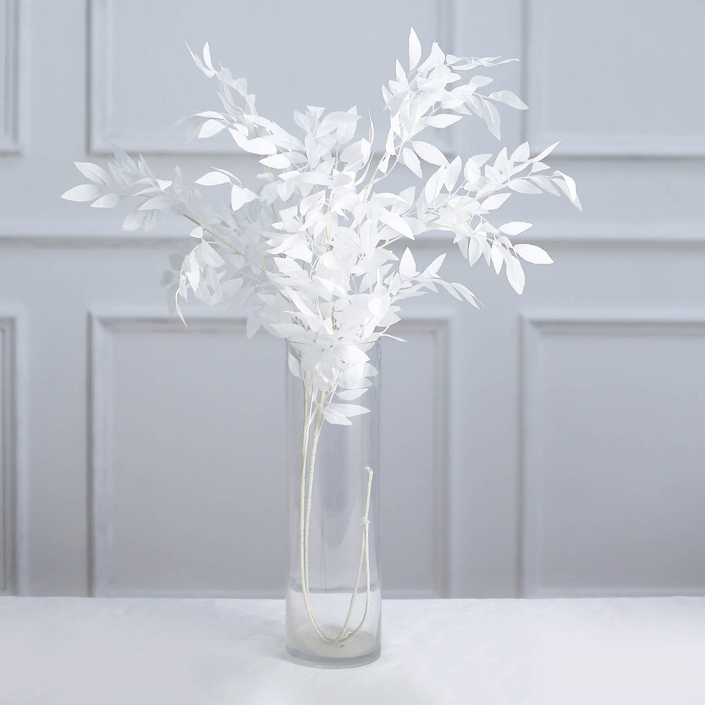 2 Bushes White Artificial Silk Plant Stem Vase Fillers, Faux Beech Leaf Branches 42" Tall