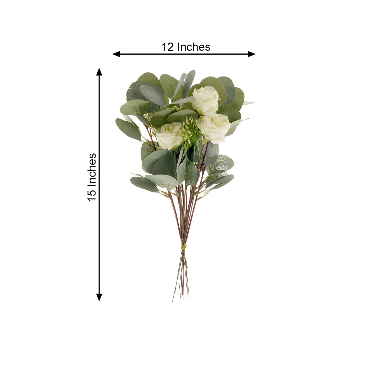 Ivory Artificial Silk Rose and Eucalyptus Flower Bouquet Arrangement 15"