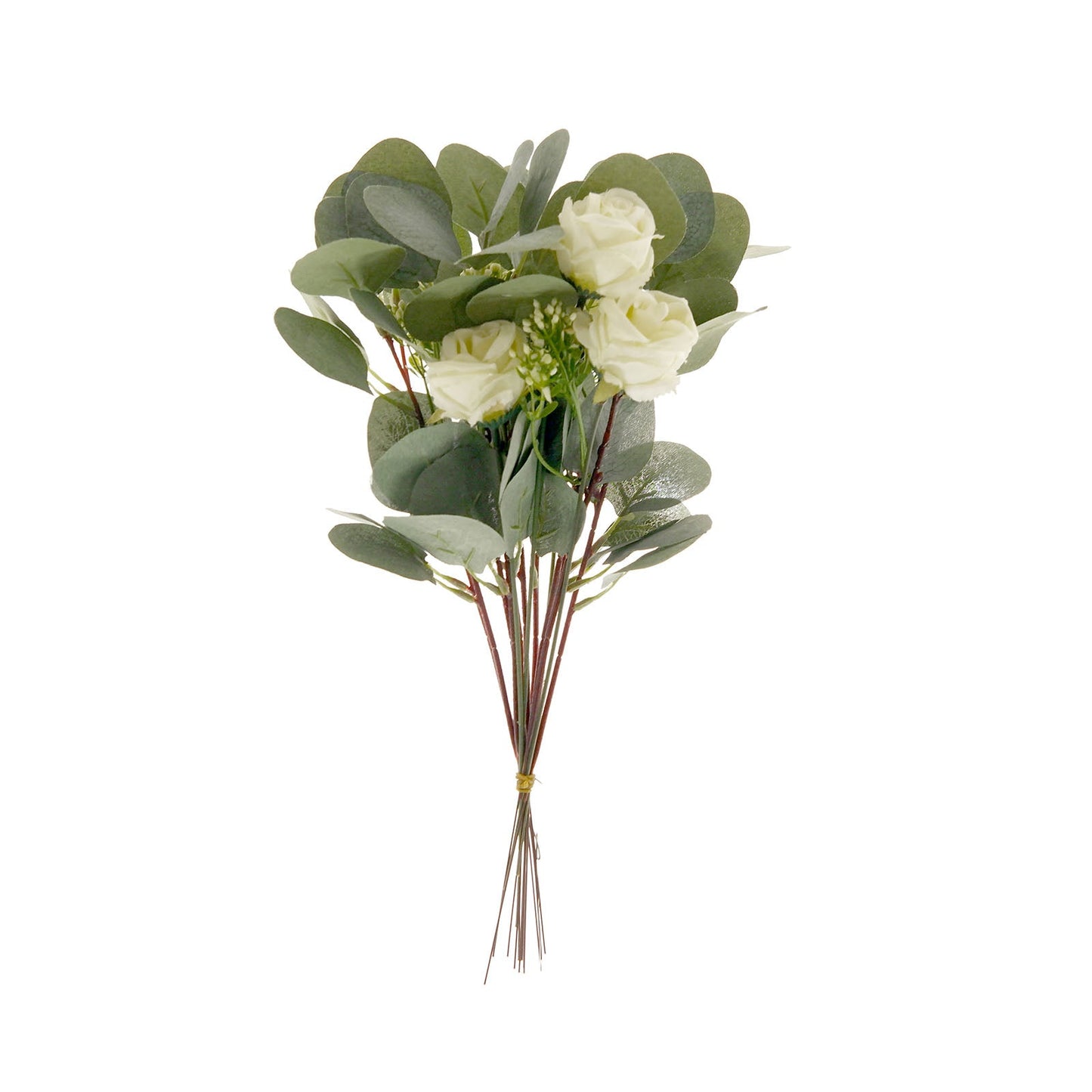Ivory Artificial Silk Rose and Eucalyptus Flower Bouquet Arrangement 15"