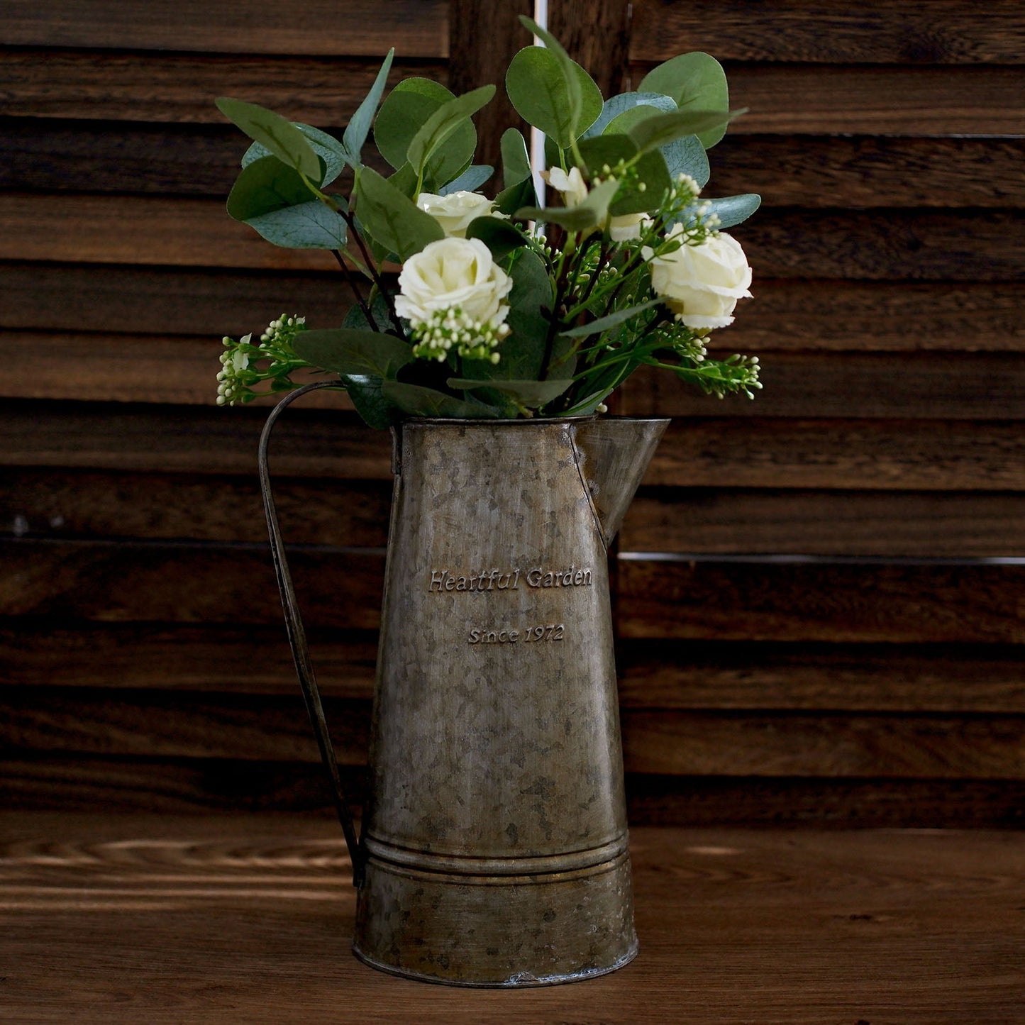 Ivory Artificial Silk Rose and Eucalyptus Flower Bouquet Arrangement 15"
