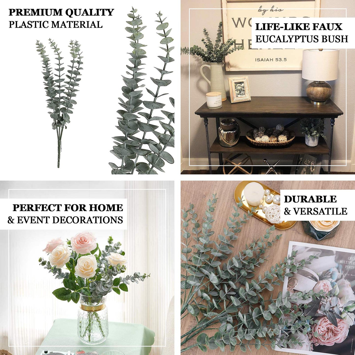 30 Stems Frosted Green Artificial Eucalyptus Sprays, Faux Plants 17"