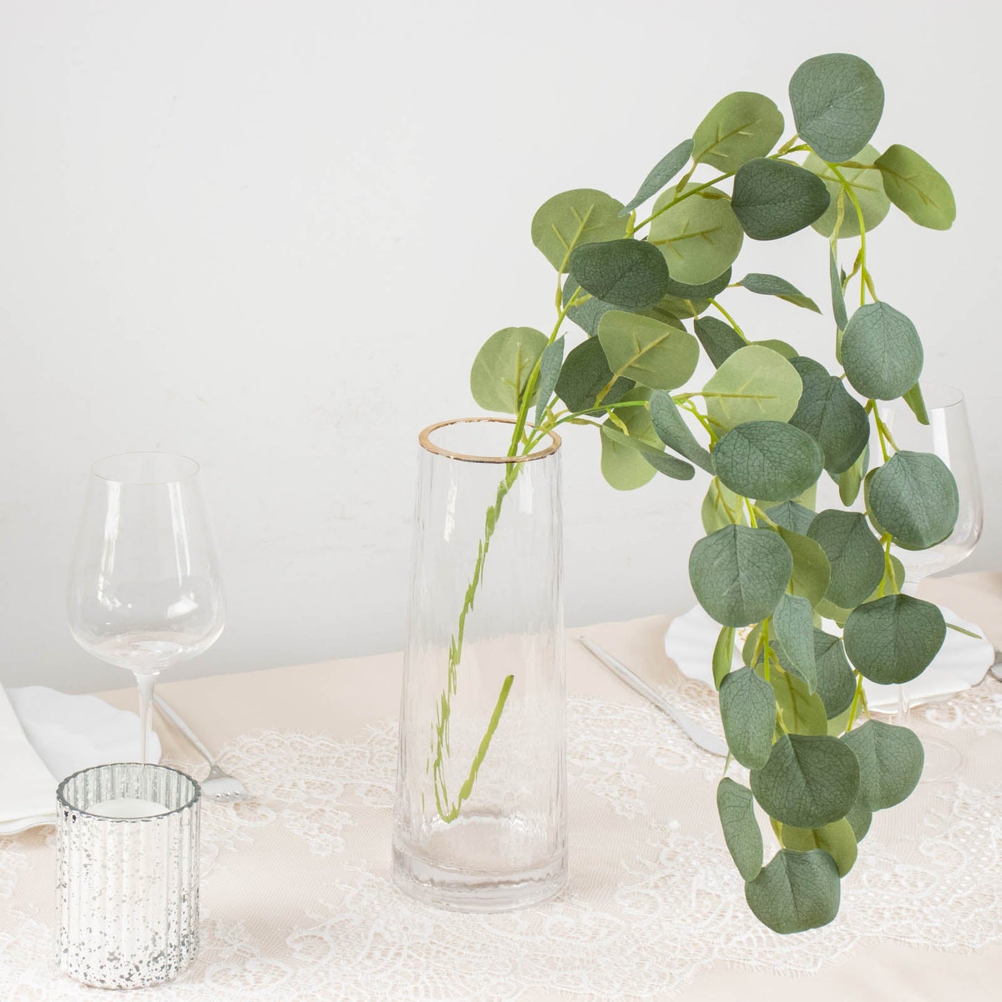 3 Pack Green Real Touch Hanging Artificial Plant Eucalyptus Stems, Silk Silver Dollar Indoor Leaf Sprays 41"