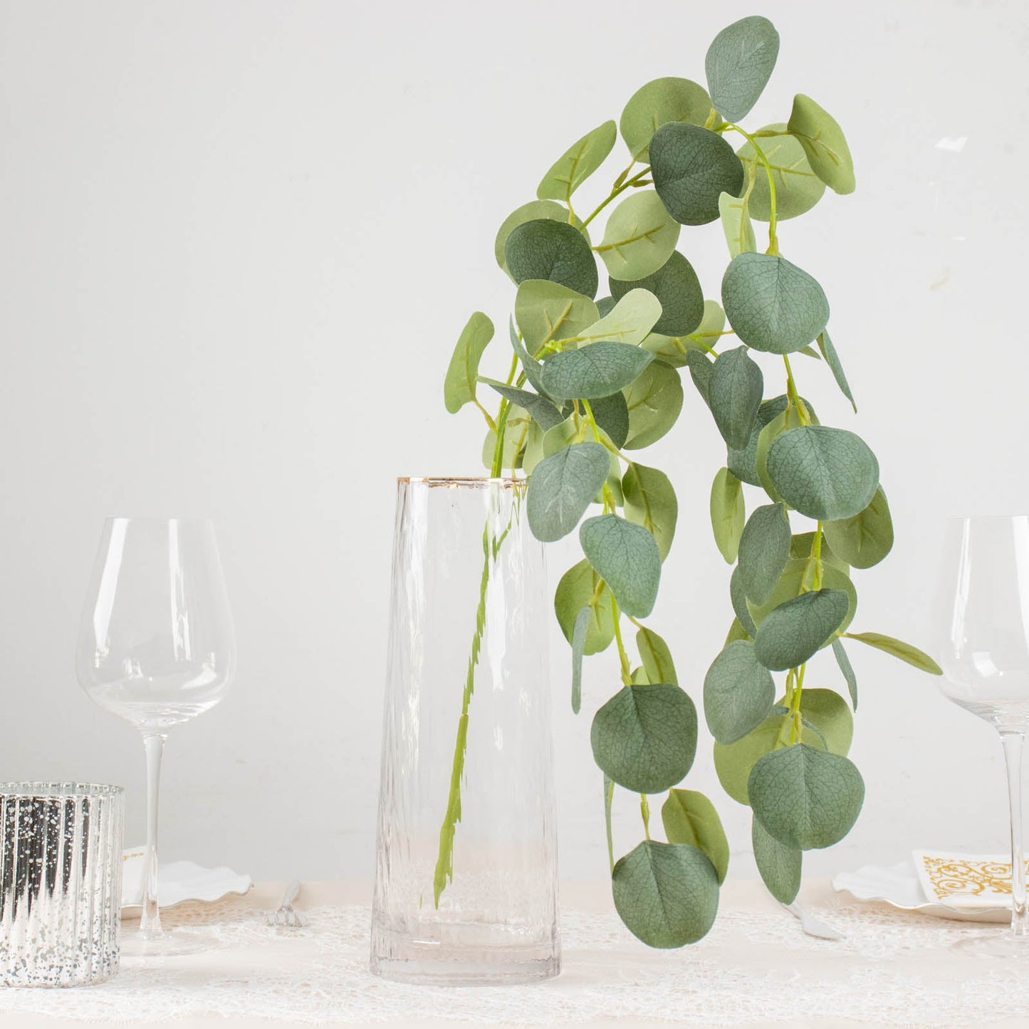 3 Pack Green Real Touch Hanging Artificial Plant Eucalyptus Stems, Silk Silver Dollar Indoor Leaf Sprays 41"