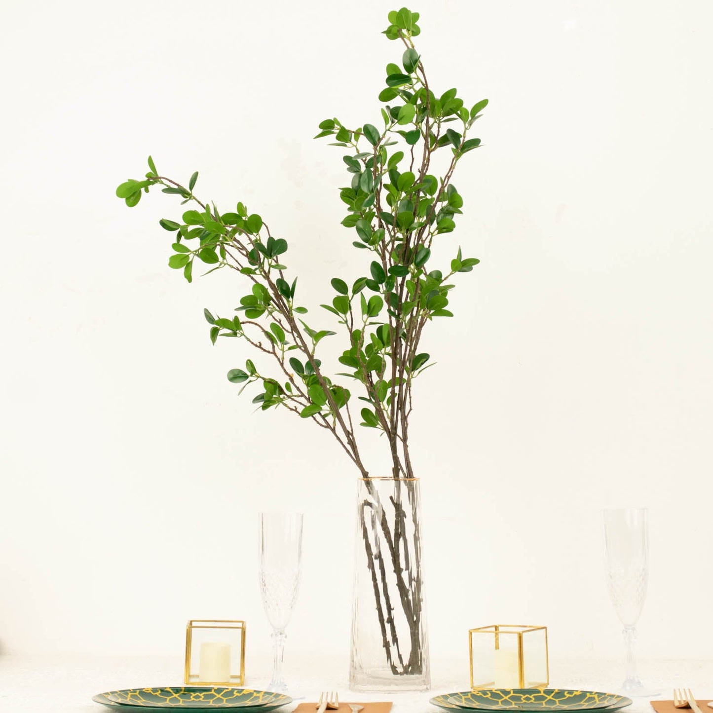3 Pack Faux Leaf Branches, Artificial Green Petal Branches Leaf Spray 43"
