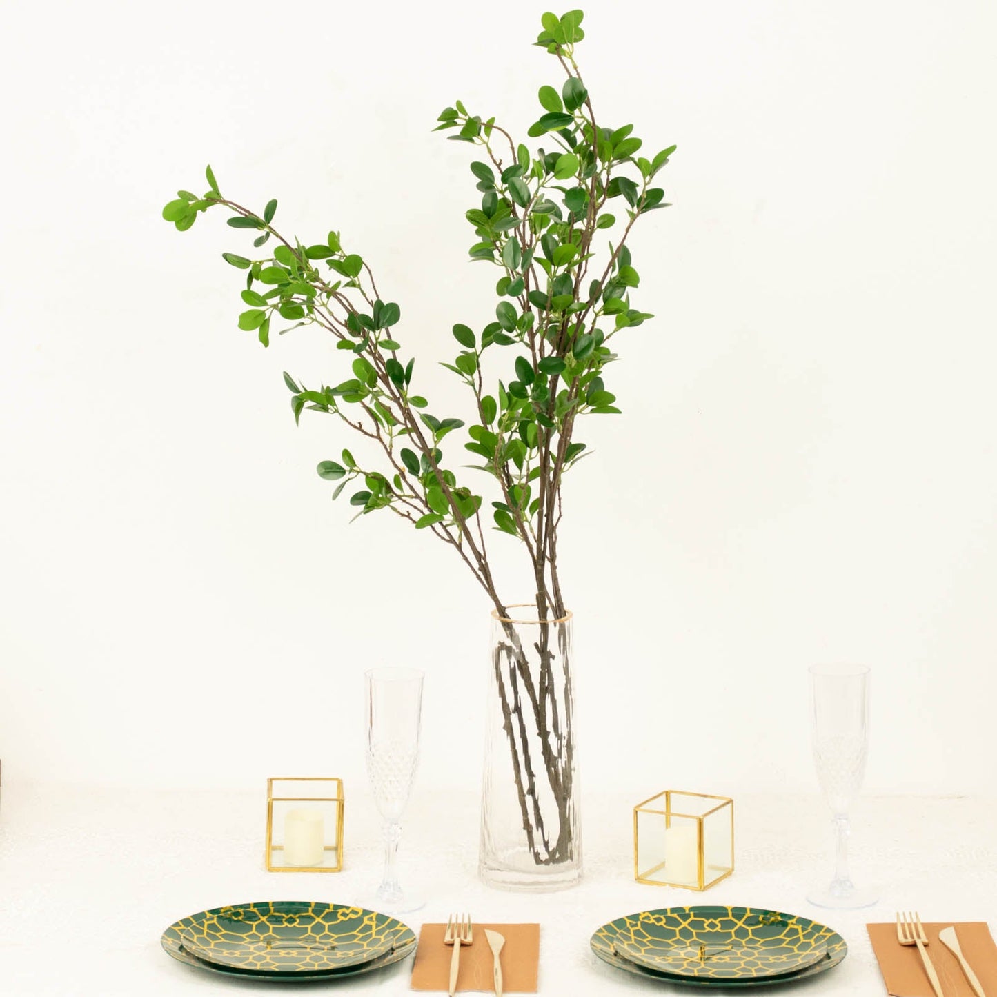 3 Pack Faux Leaf Branches, Artificial Green Petal Branches Leaf Spray 43"