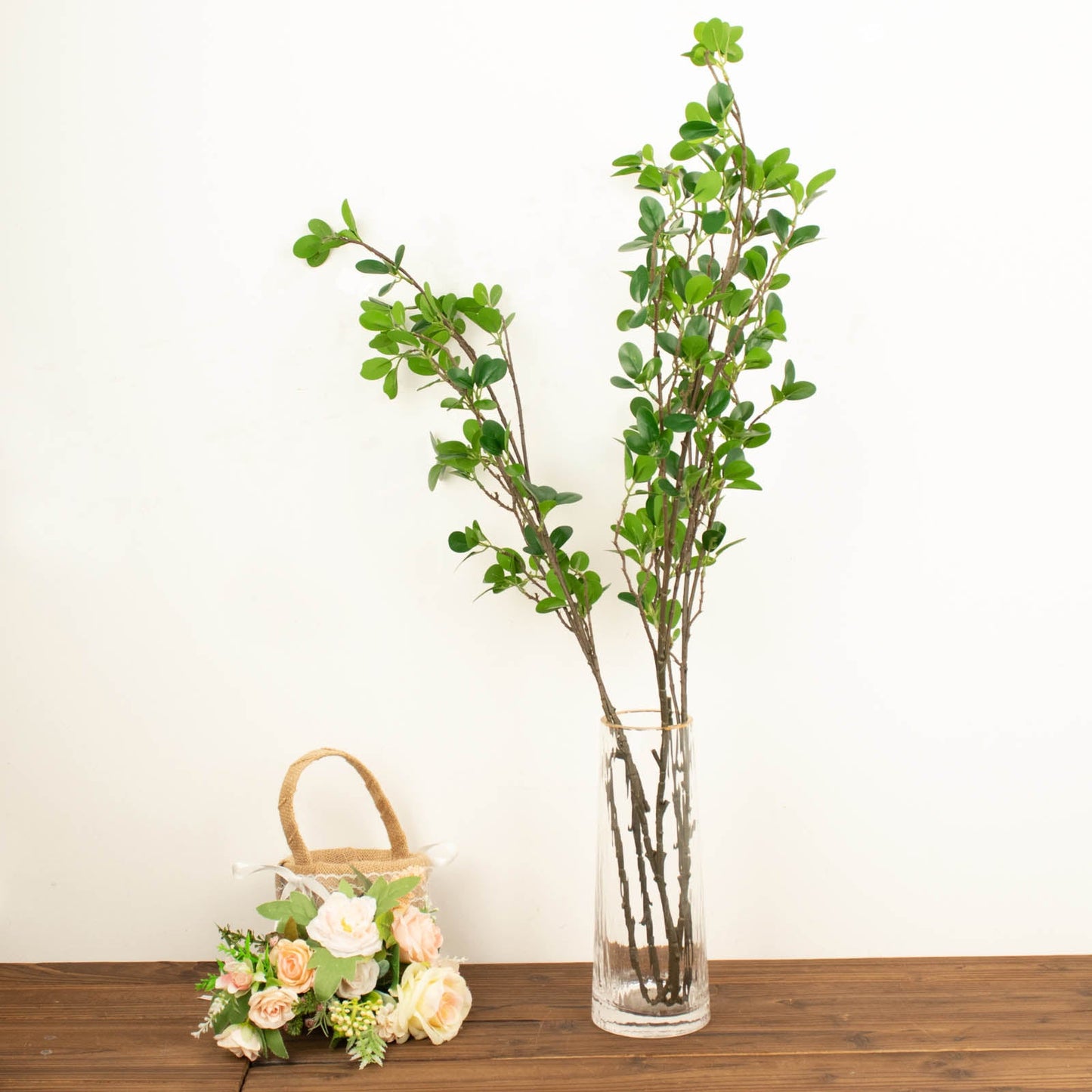 3 Pack Faux Leaf Branches, Artificial Green Petal Branches Leaf Spray 43"