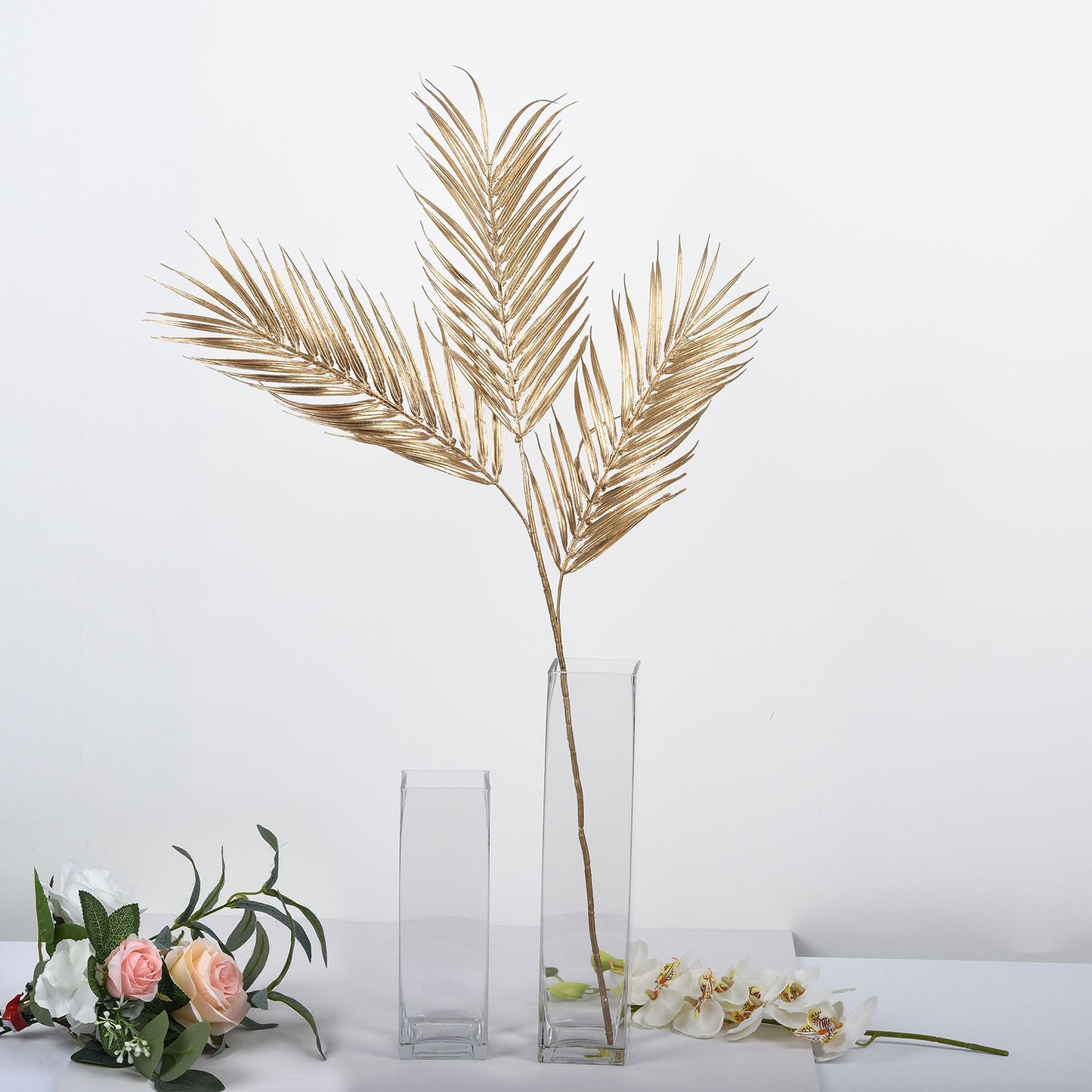 2 Stems Metallic Gold Artificial Palm Leaf Branch Vase Filler 32"