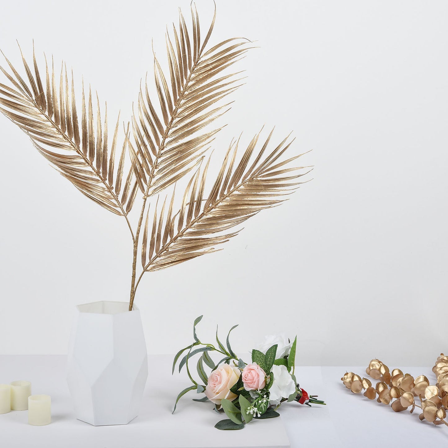2 Stems Metallic Gold Artificial Palm Leaf Branch Vase Filler 32"