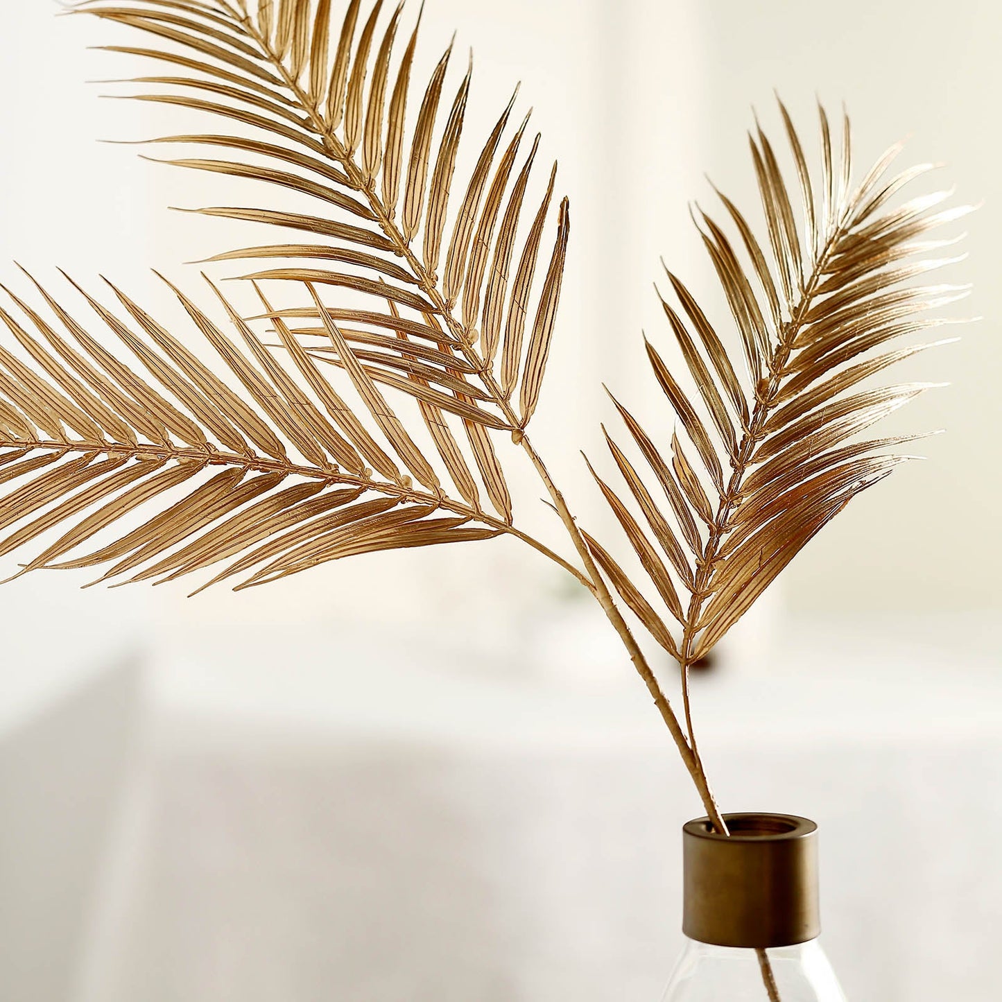 2 Stems Metallic Gold Artificial Palm Leaf Branch Vase Filler 32"