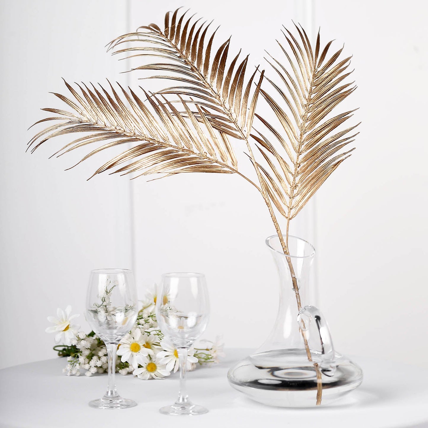 2 Stems Metallic Gold Artificial Palm Leaf Branch Vase Filler 32"