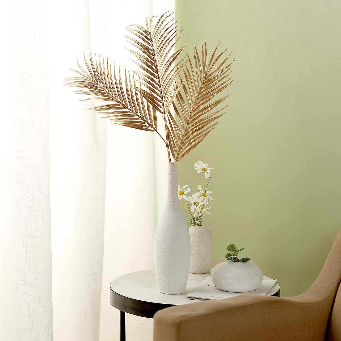 2 Stems Metallic Gold Artificial Palm Leaf Branch Vase Filler 32"
