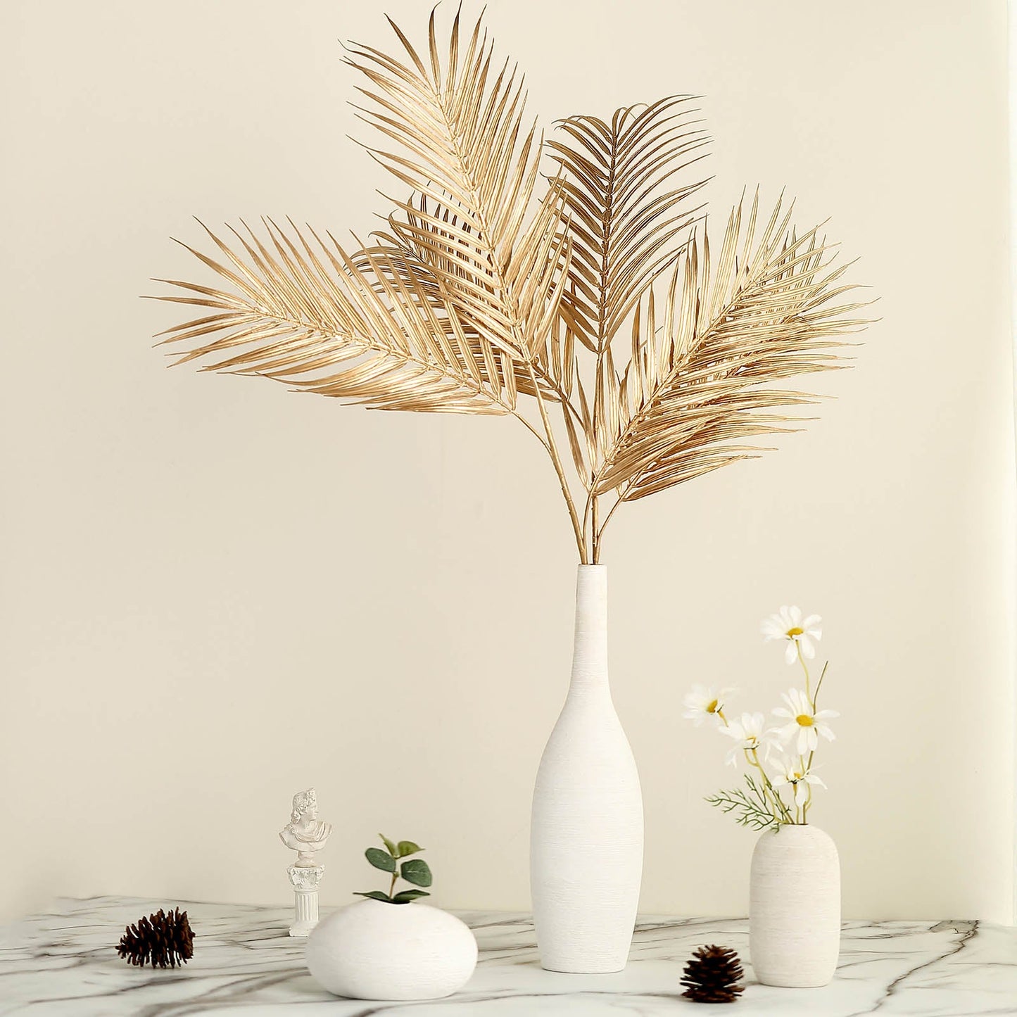 2 Stems Metallic Gold Artificial Palm Leaf Branch Vase Filler 32"