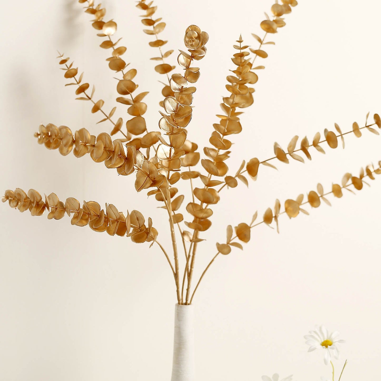 2 Stems Metallic Gold Artificial Spiral Eucalyptus Leaf Branch Vase Filler - 34"