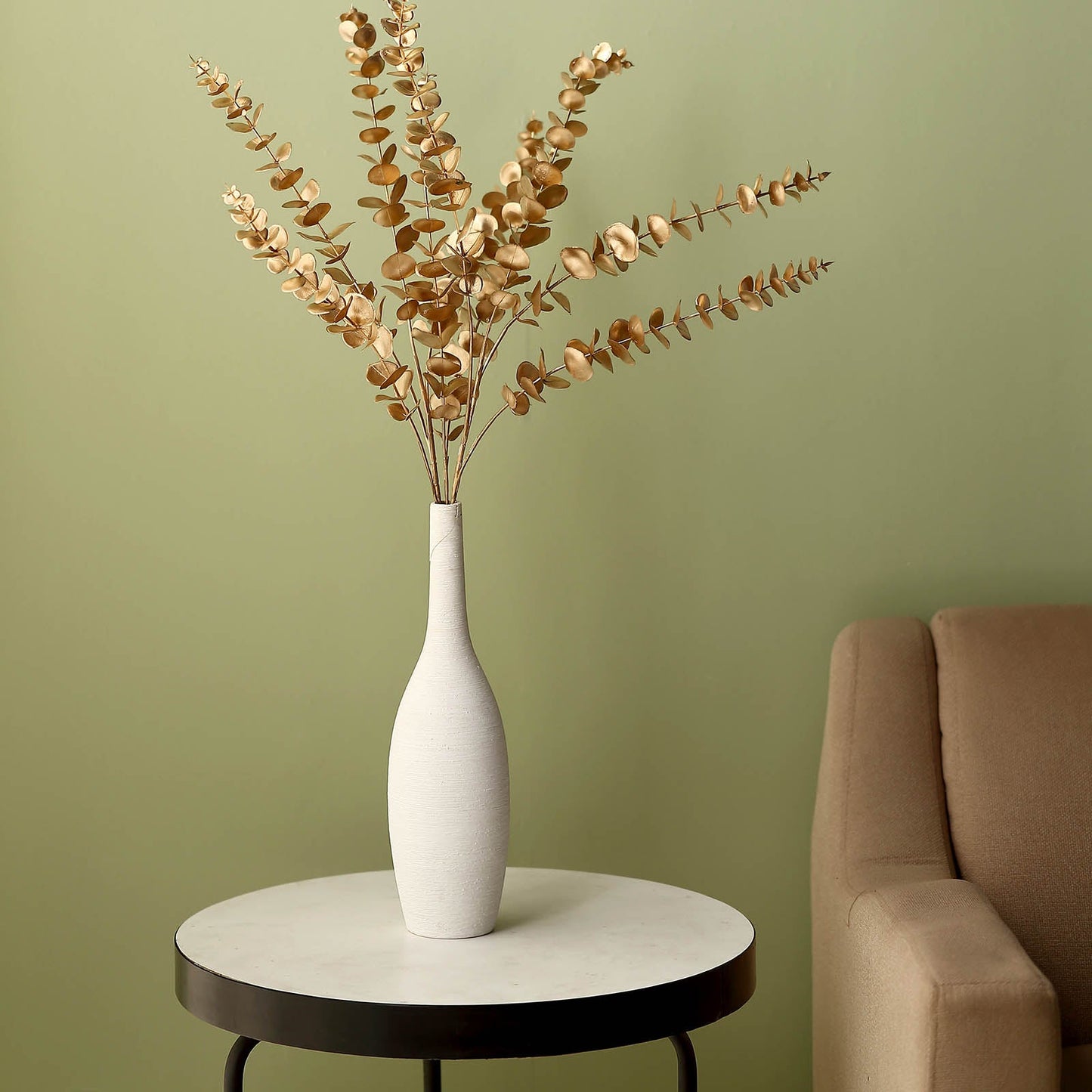 2 Stems Metallic Gold Artificial Spiral Eucalyptus Leaf Branch Vase Filler - 34"