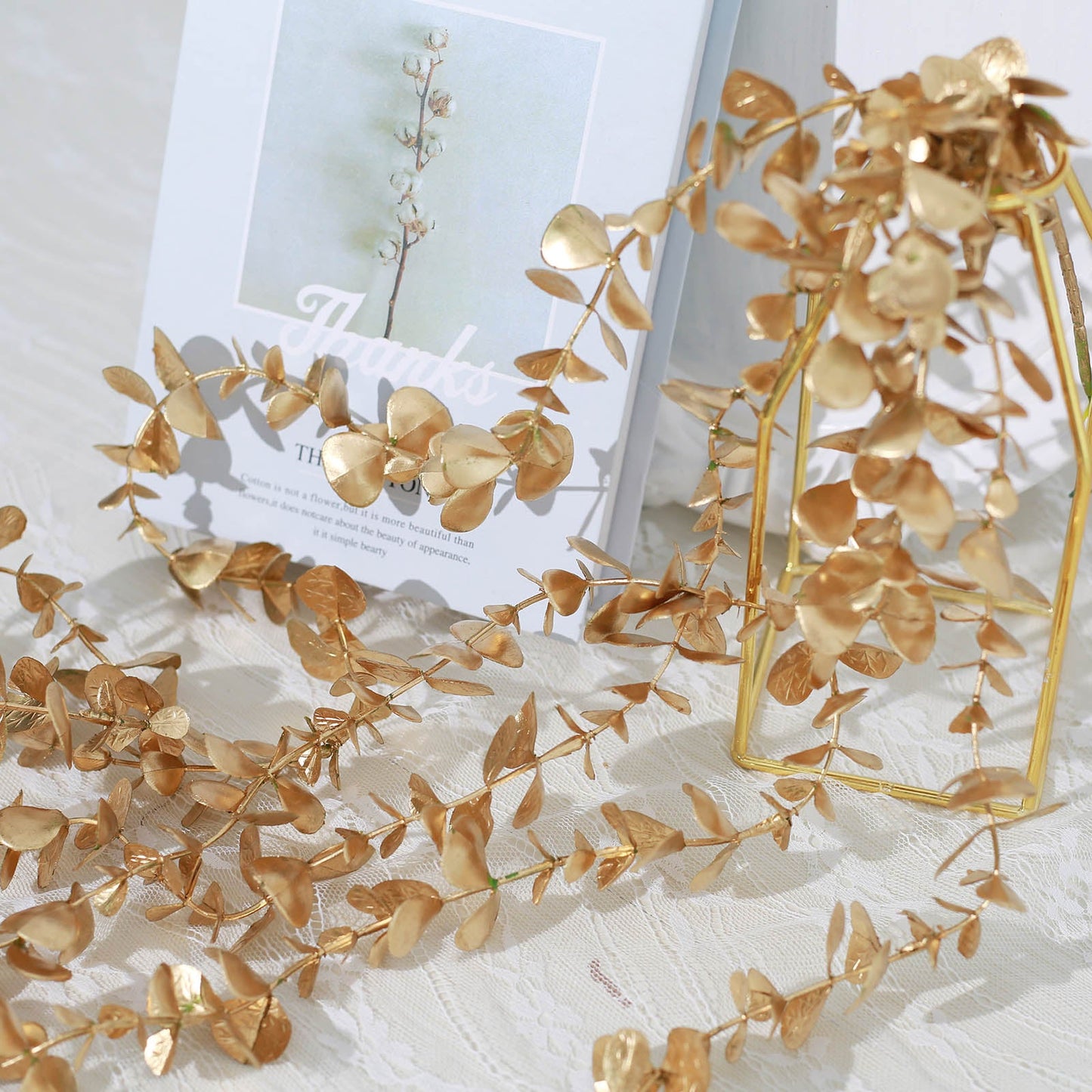 Metallic Gold Artificial Eucalyptus Leaf Garland, Faux Vine 4ft