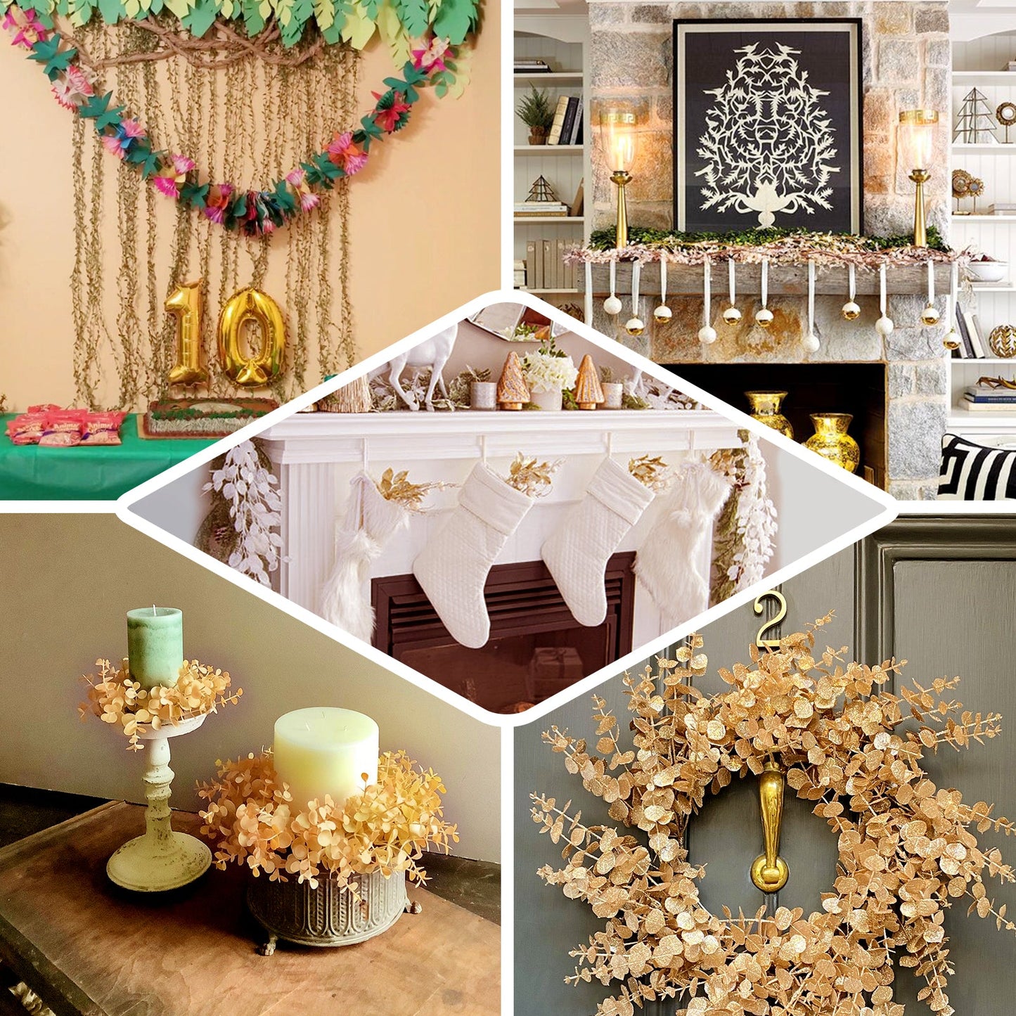 Metallic Gold Artificial Eucalyptus Leaf Garland, Faux Vine 4ft