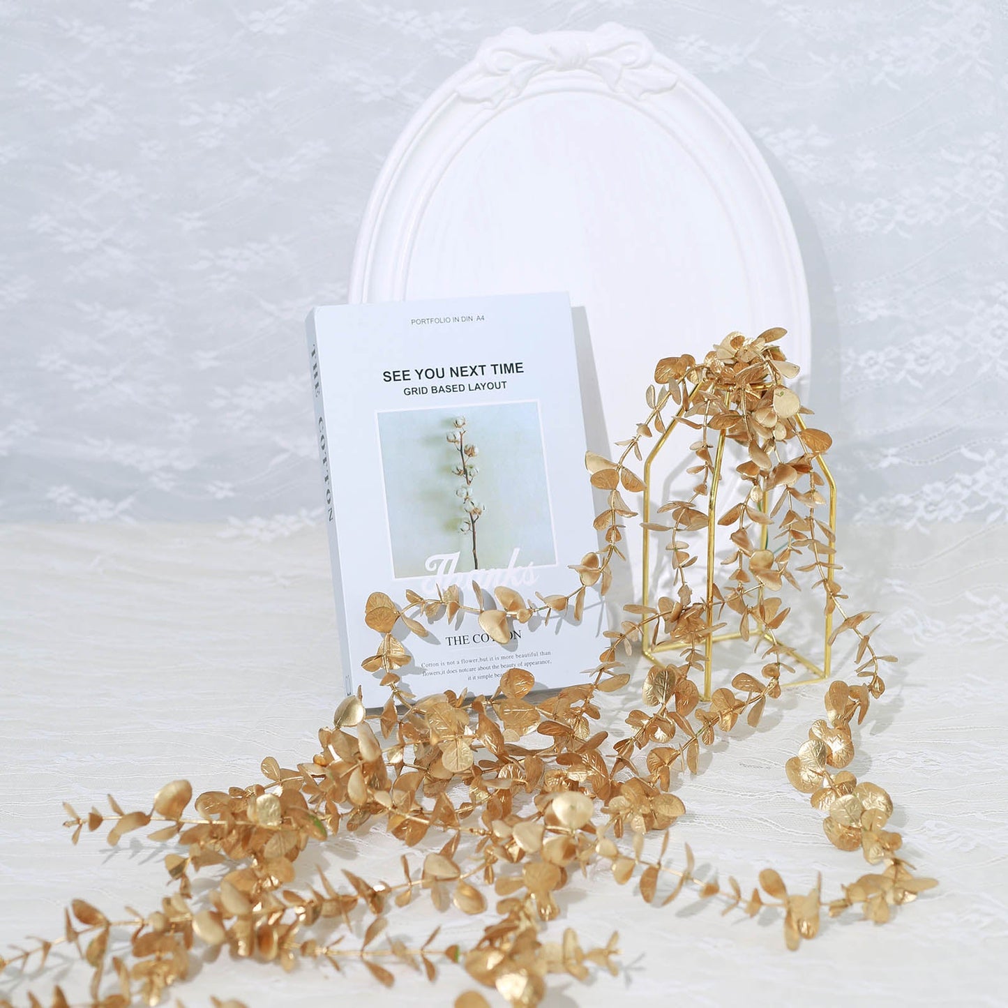 Metallic Gold Artificial Eucalyptus Leaf Garland, Faux Vine 4ft