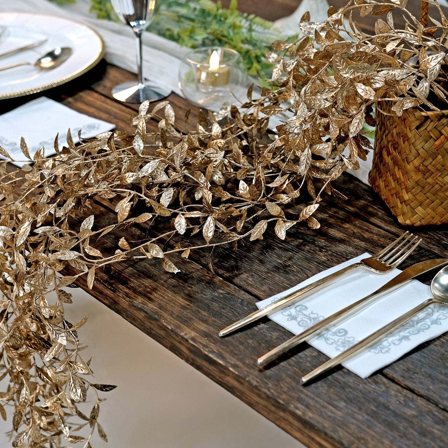 2 Pack Metallic Gold Artificial Hanging Ivy Leaf Stem Garlands, Faux Decorative Willow Vines 41"