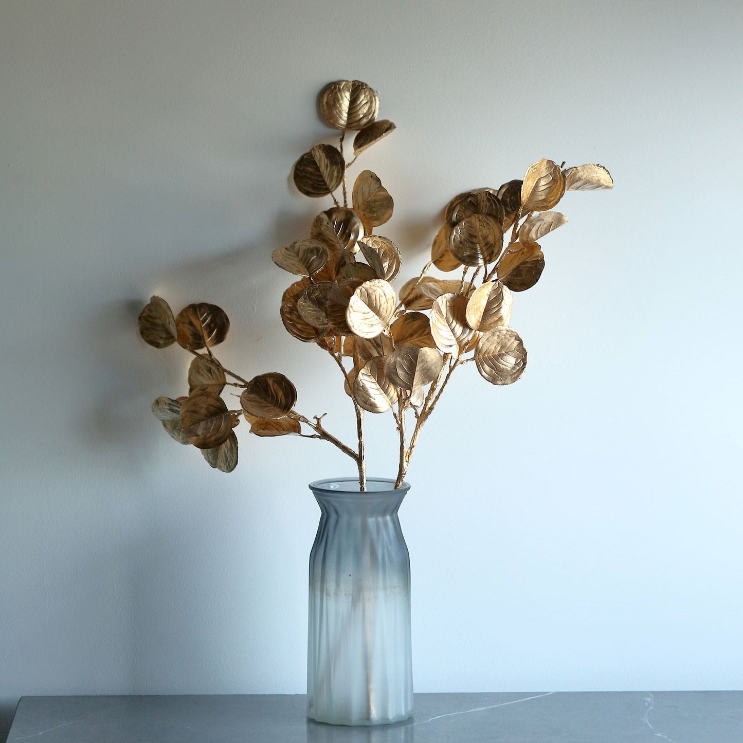2 Pack Metallic Gold Artificial Round Eucalyptus Leaf Branches, Faux Decorative Bouquets 27"