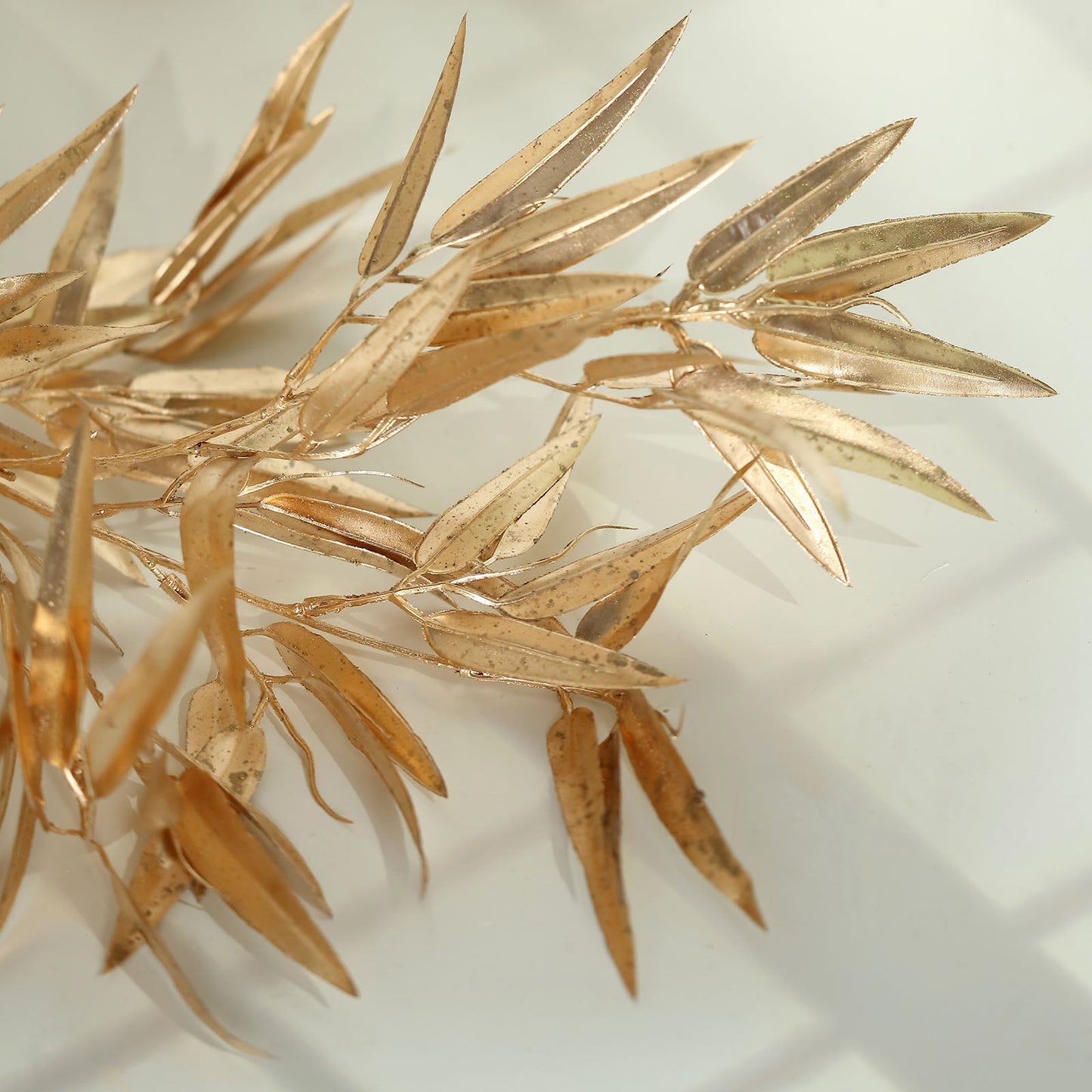 2 Pack Shiny Metallic Gold Faux Plant Arrangement Floral Stems, Artificial Bamboo Leaf Branches 33"