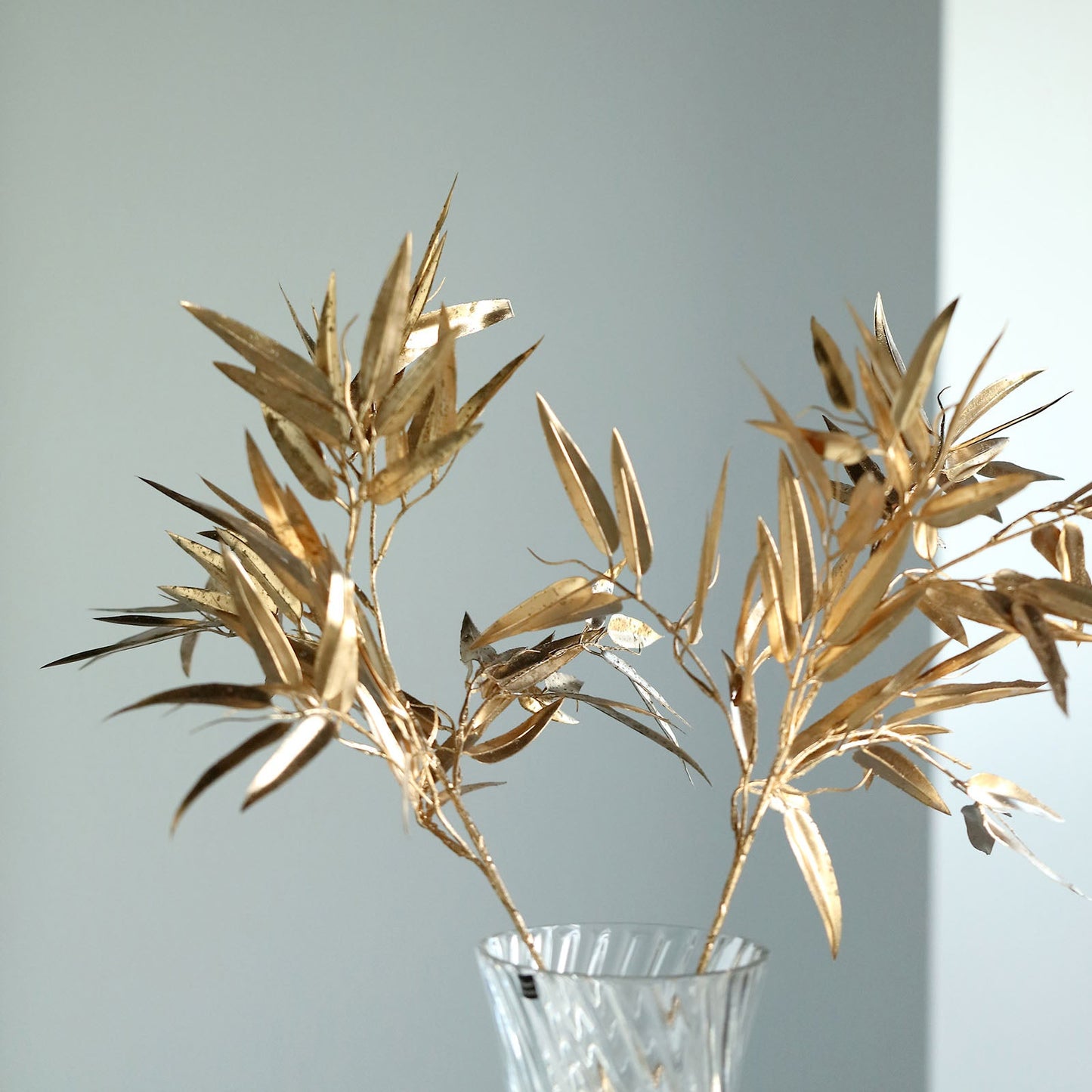 2 Pack Shiny Metallic Gold Faux Plant Arrangement Floral Stems, Artificial Bamboo Leaf Branches 33"