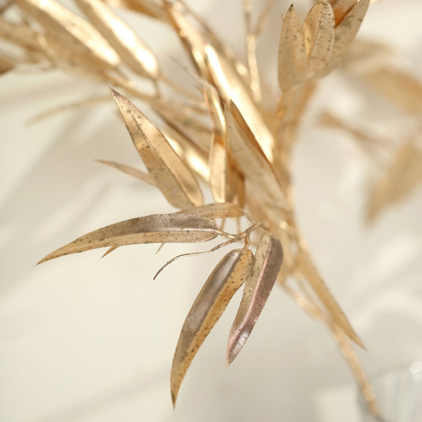 2 Pack Shiny Metallic Gold Faux Plant Arrangement Floral Stems, Artificial Bamboo Leaf Branches 33"
