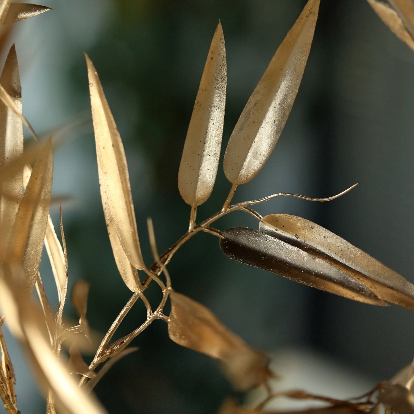 2 Pack Shiny Metallic Gold Faux Plant Arrangement Floral Stems, Artificial Bamboo Leaf Branches 33"