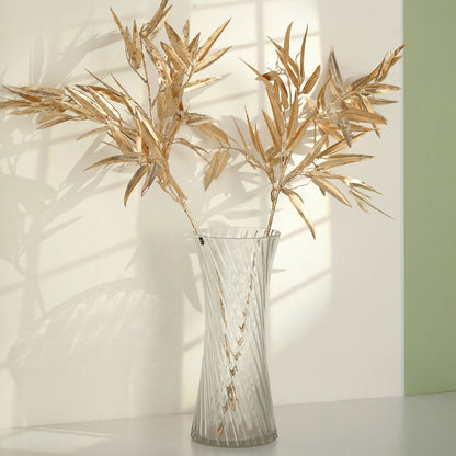 2 Pack Shiny Metallic Gold Faux Plant Arrangement Floral Stems, Artificial Bamboo Leaf Branches 33"