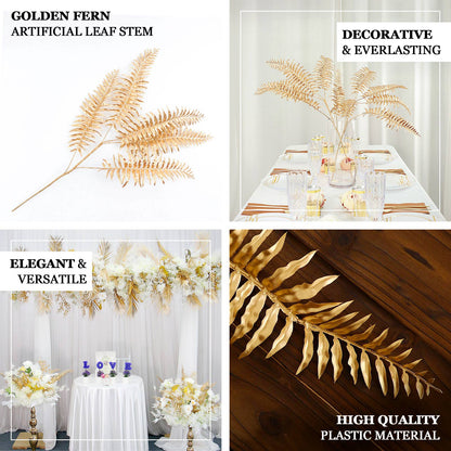 2 Pack Shiny Golden Artificial Tropical Plant Fern Leaf Stems, Faux Leaves Floral Arrangements Table Centerpiece Decor 29"