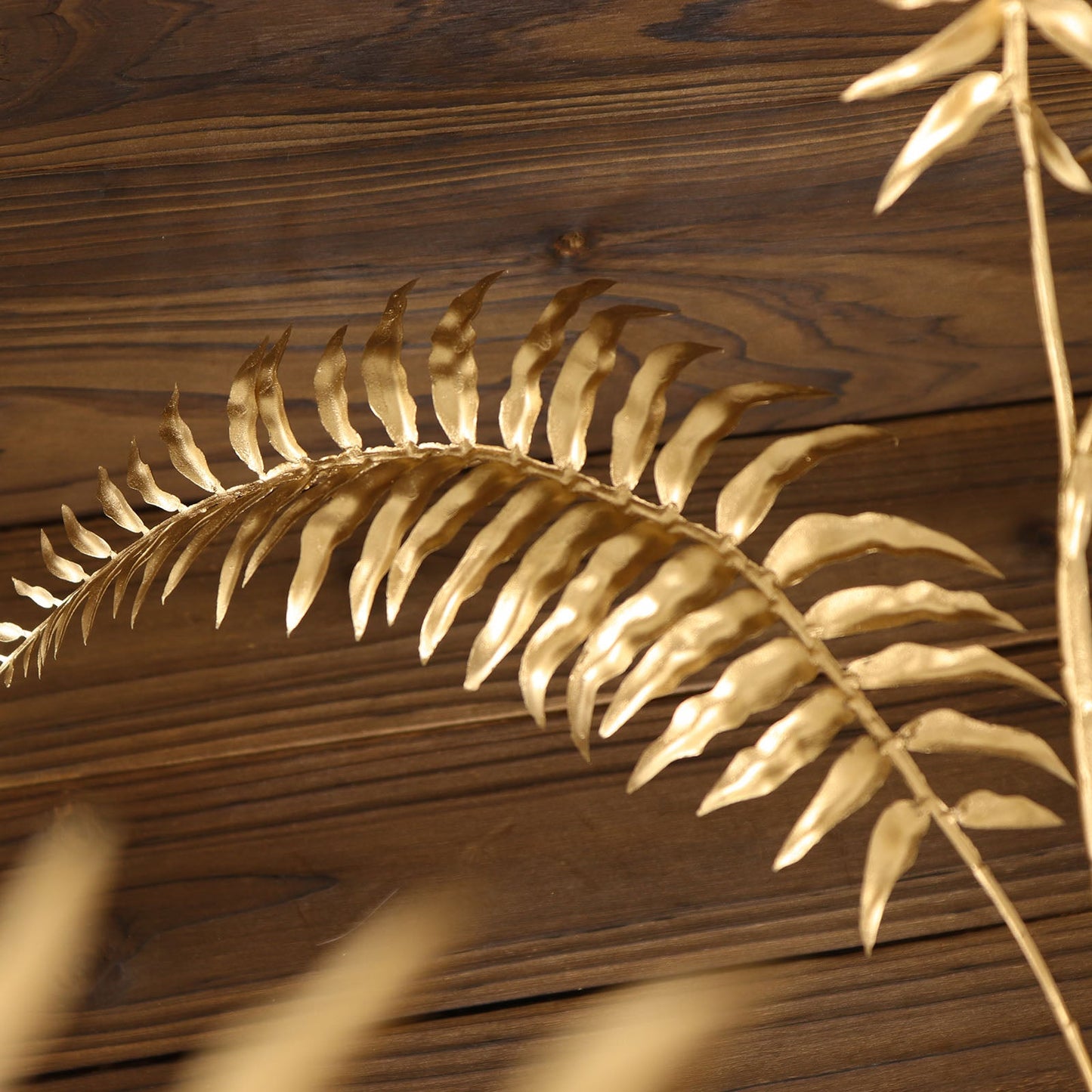 2 Pack Shiny Golden Artificial Tropical Plant Fern Leaf Stems, Faux Leaves Floral Arrangements Table Centerpiece Decor 29"