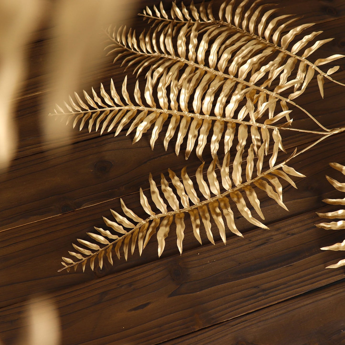 2 Pack Shiny Golden Artificial Tropical Plant Fern Leaf Stems, Faux Leaves Floral Arrangements Table Centerpiece Decor 29"