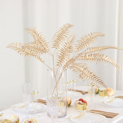 2 Pack Shiny Golden Artificial Tropical Plant Fern Leaf Stems, Faux Leaves Floral Arrangements Table Centerpiece Decor 29"
